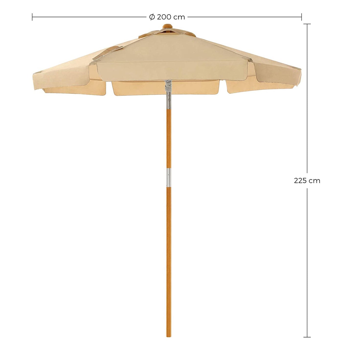 Garden Parasol - Wood - Beige - 2m with UPF 50+ Protection and Tilt Feature
