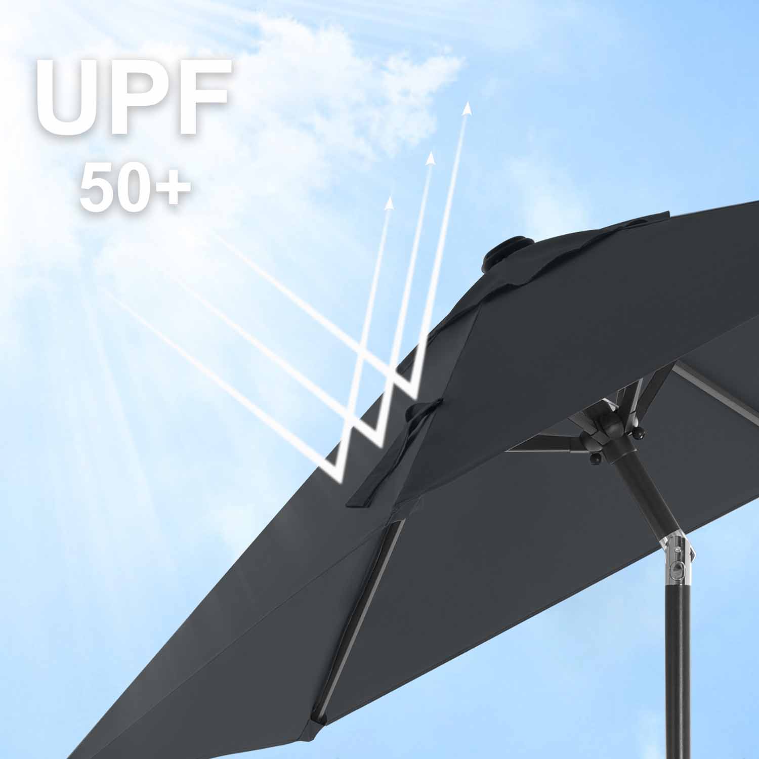 Adjustable Parasol Umbrella - Metal - Grey - 2 m with UPF 50+ Protection and Tiltable Feature