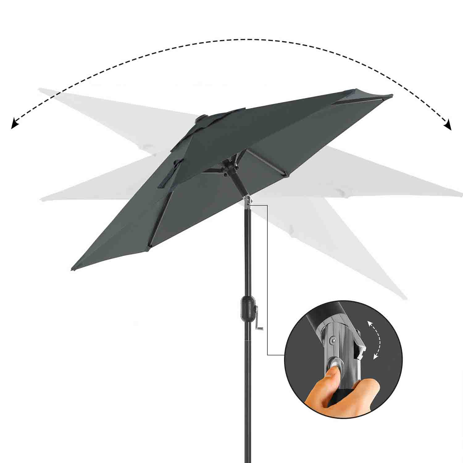 Adjustable Parasol Umbrella - Metal - Grey - 2 m with UPF 50+ Protection and Tiltable Feature
