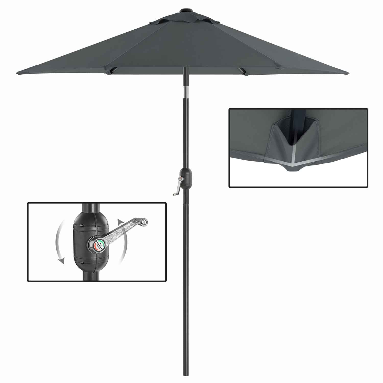 Adjustable Parasol Umbrella - Metal - Grey - 2 m with UPF 50+ Protection and Tiltable Feature