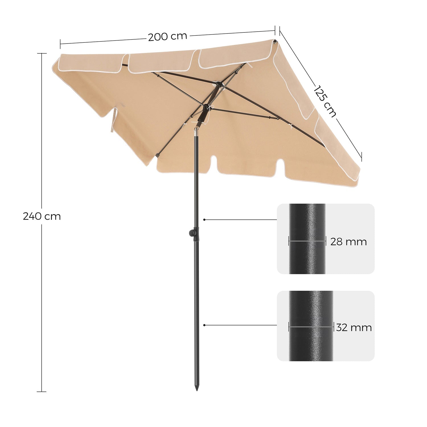 Rectangular Garden Parasol - Polyester - Taupe
