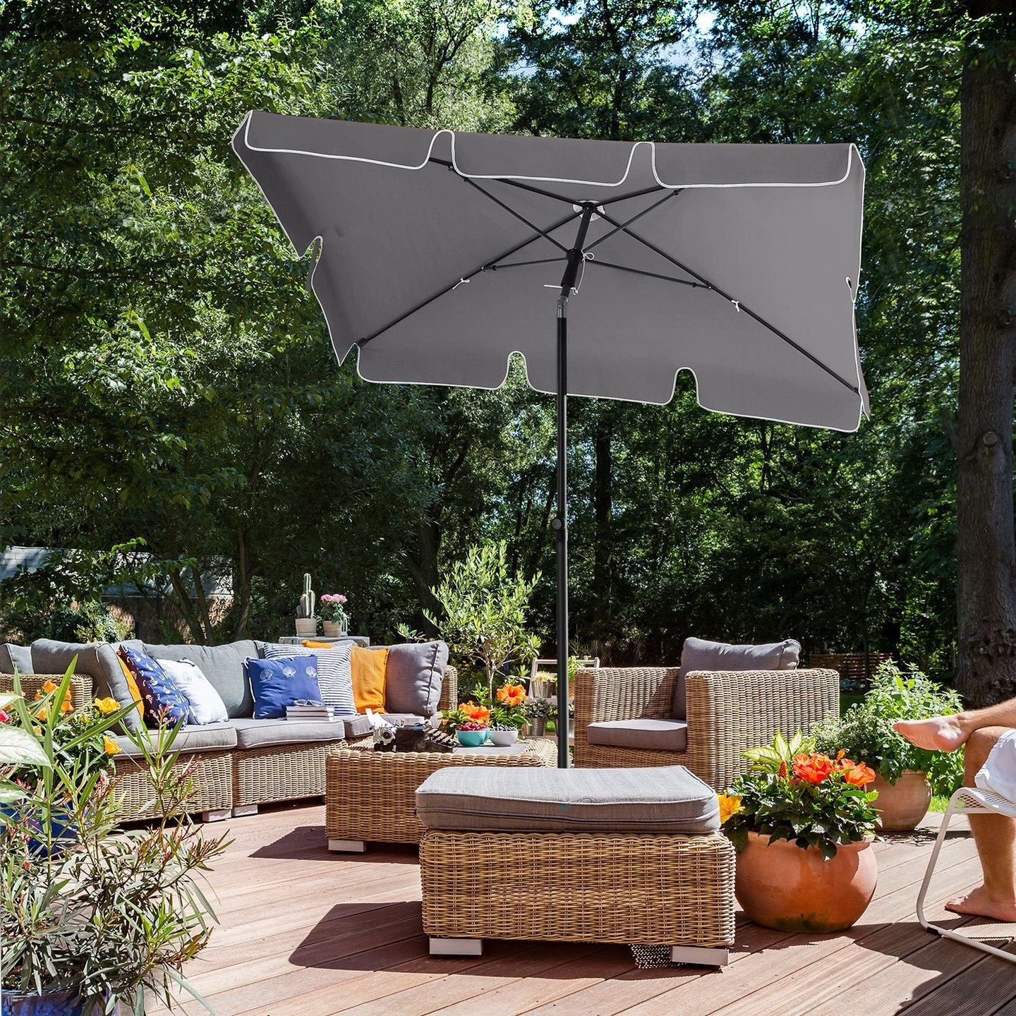 Rectangular Parasol - Polyester - Grey - Adjustable with Tilt Mechanism and Carry Bag