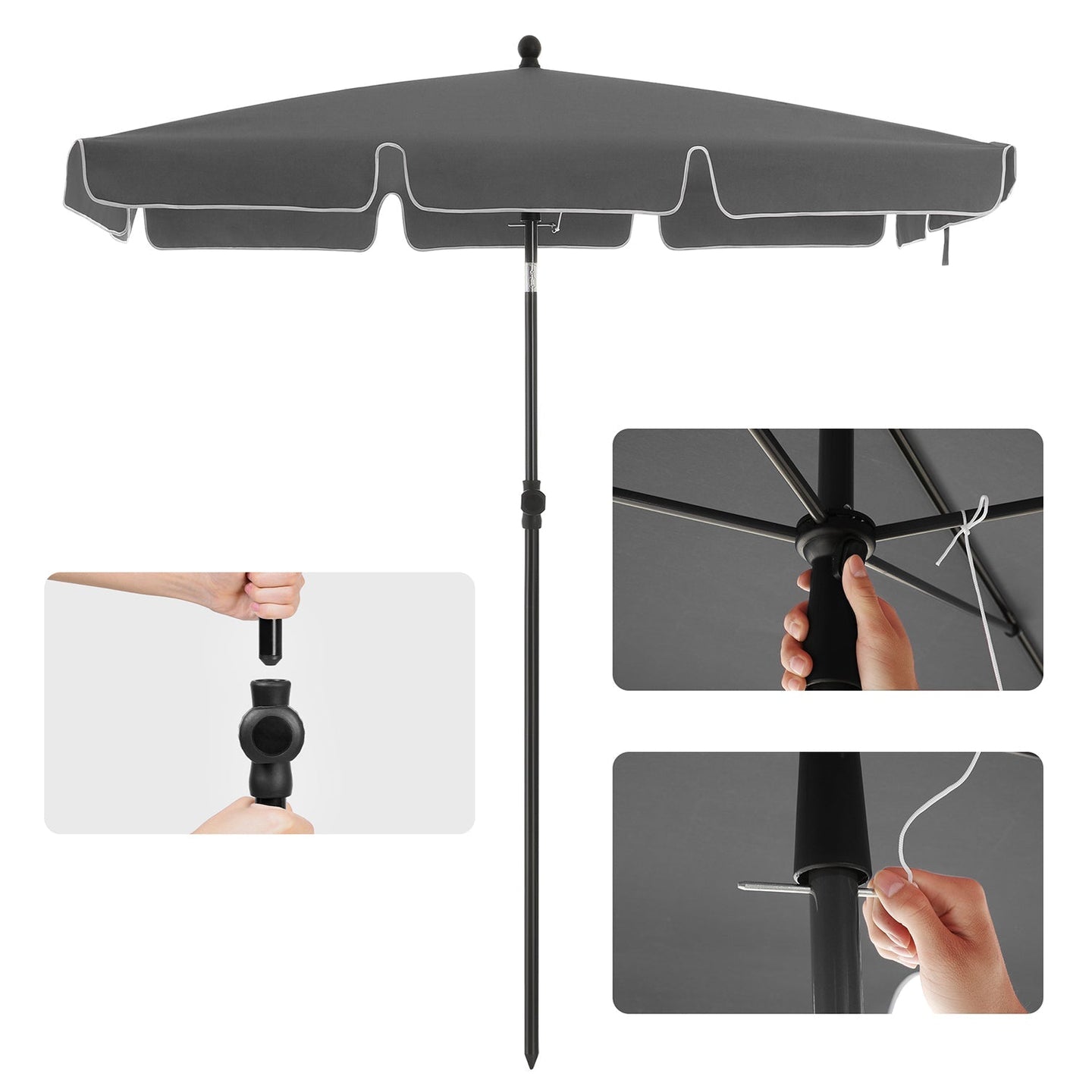 Rectangular Parasol - Polyester - Grey - Adjustable with Tilt Mechanism and Carry Bag