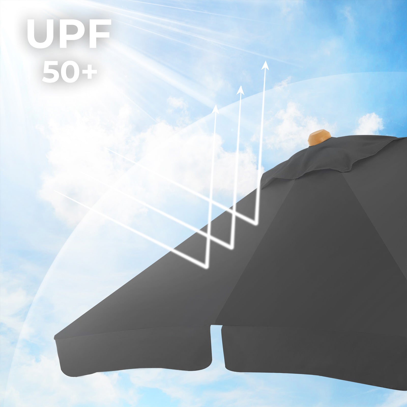 Adjustable Rectangular Parasol - Wood - Grey - Sun Protection with Tilt Mechanism