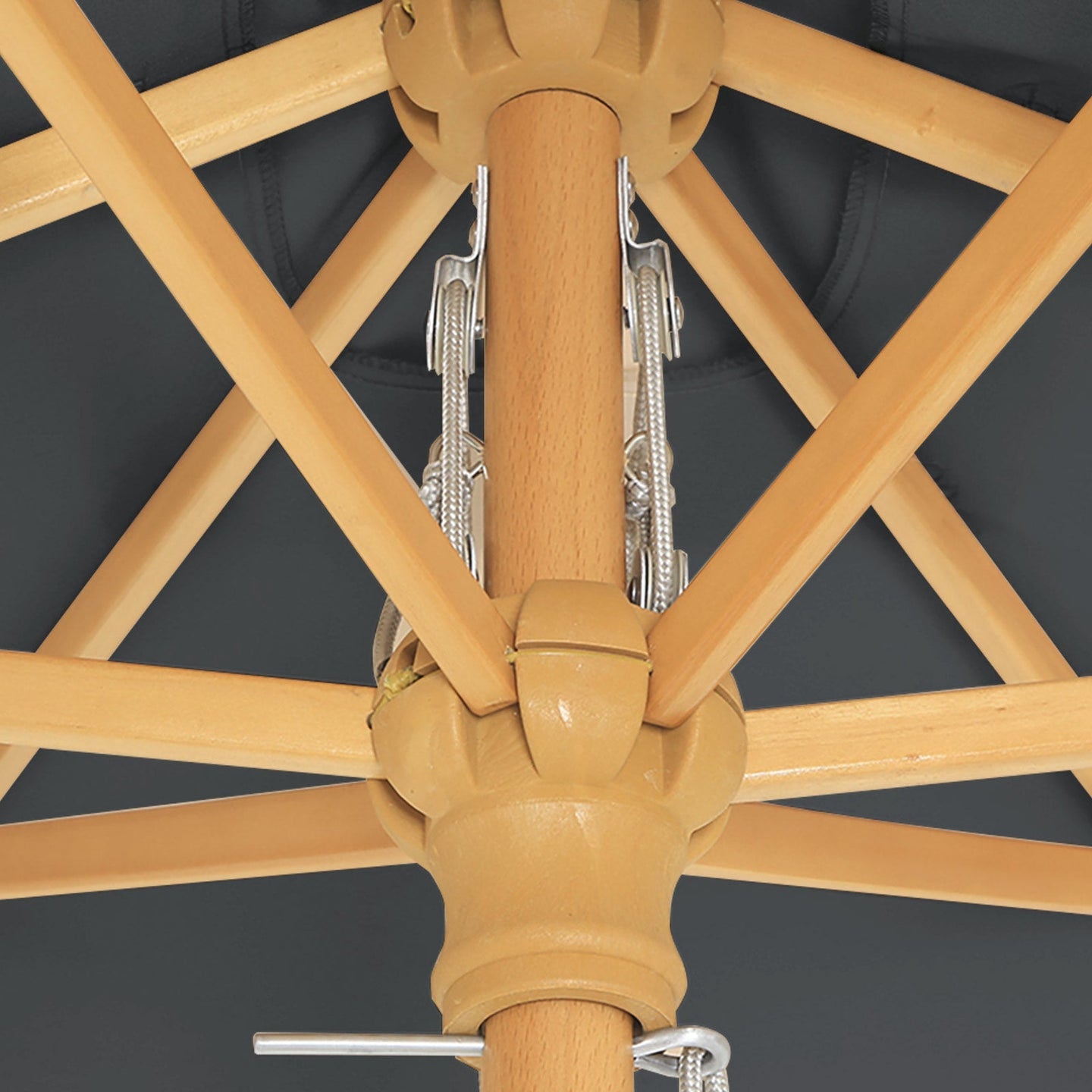 Adjustable Rectangular Parasol - Wood - Grey - Sun Protection with Tilt Mechanism