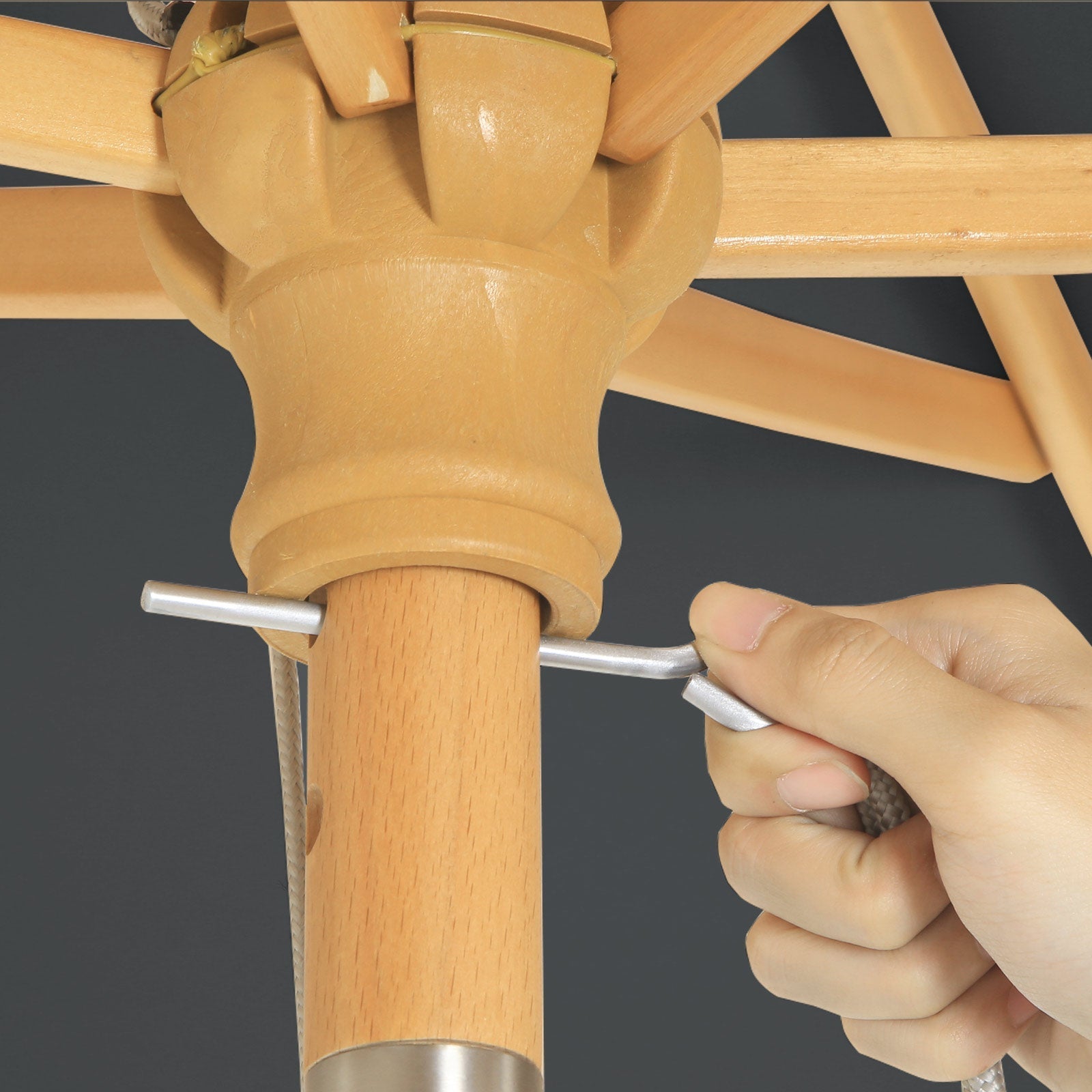 Adjustable Rectangular Parasol - Wood - Grey - Sun Protection with Tilt Mechanism