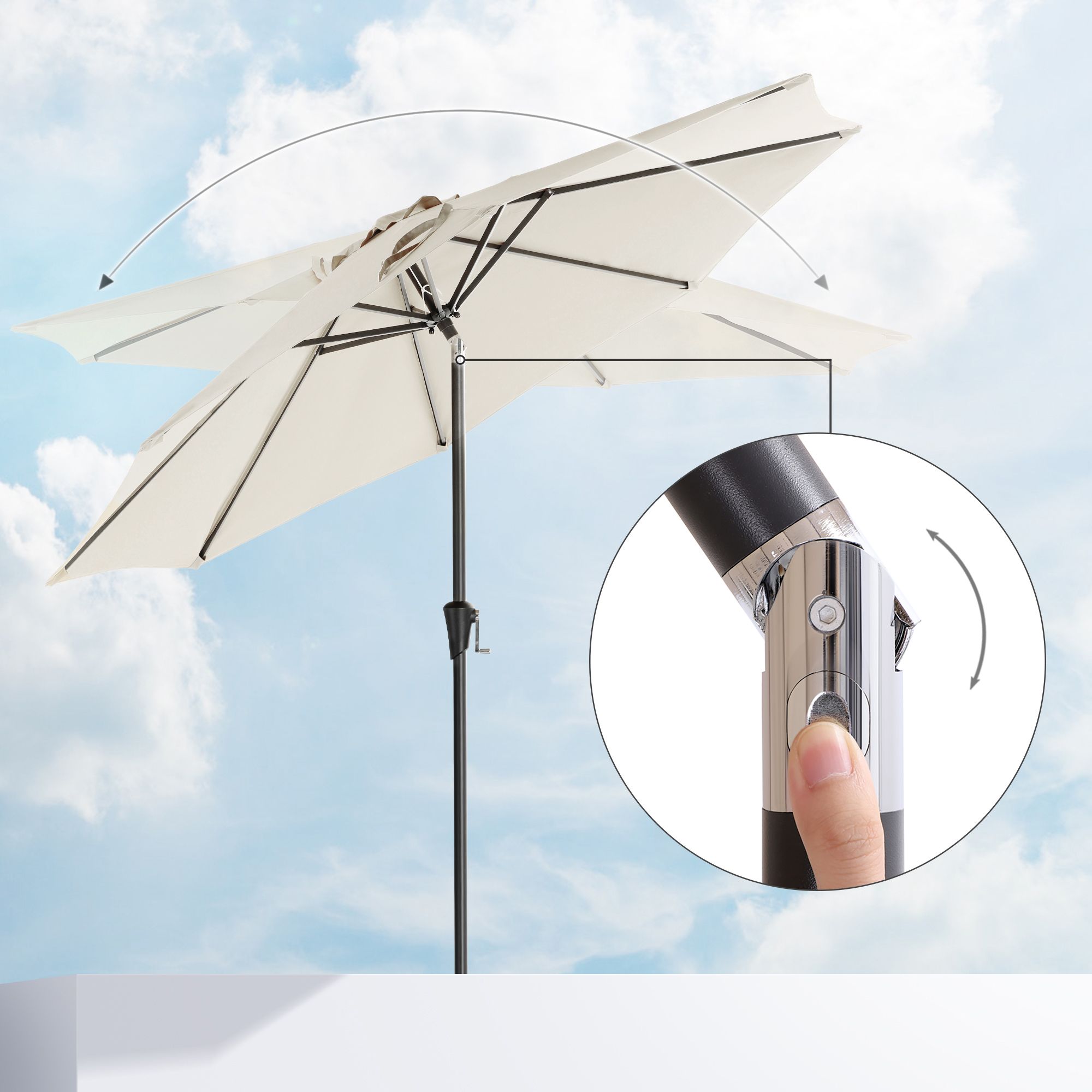 Garden Parasol Umbrella - Polyester - Grey - UPF 50+