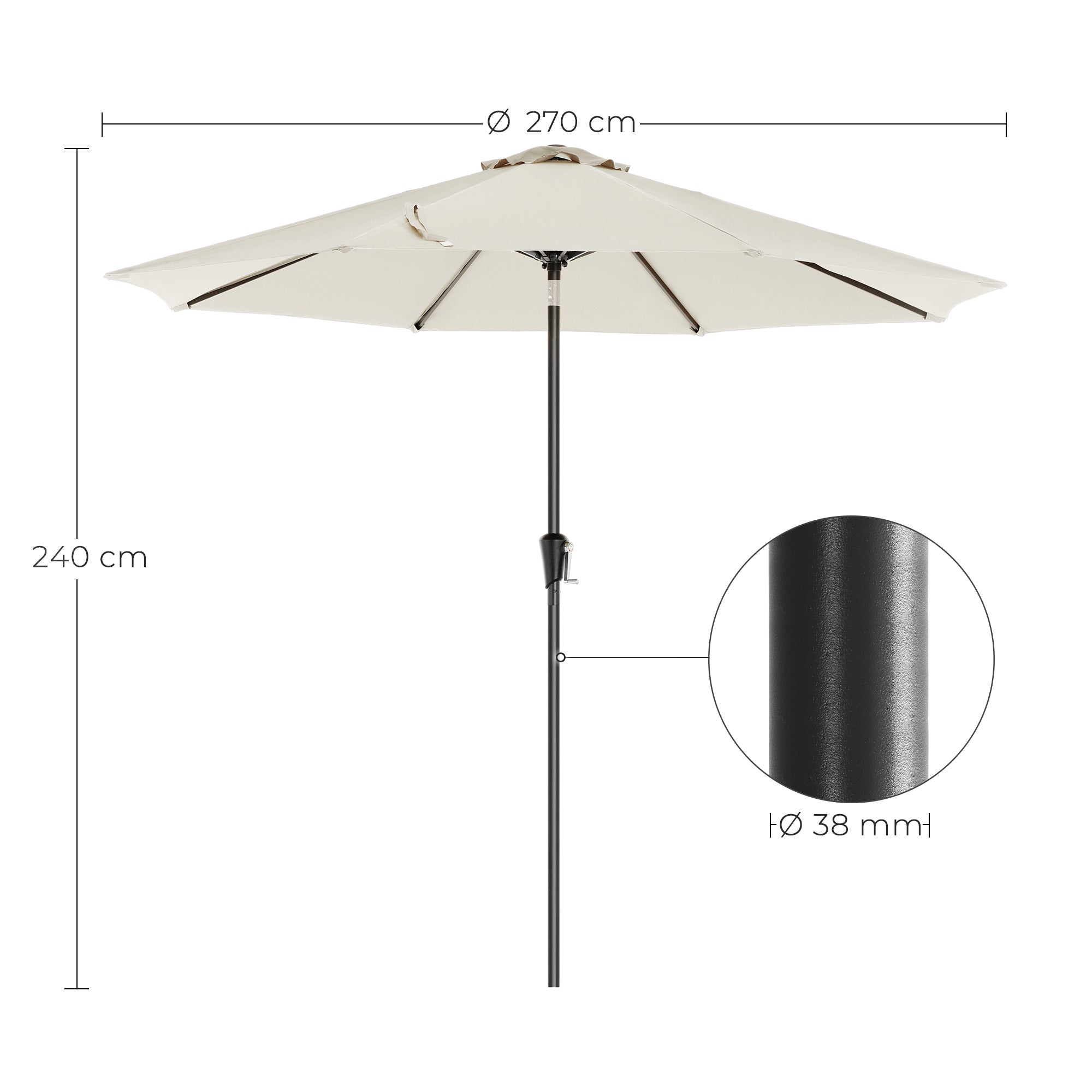 Garden Parasol Umbrella - Polyester - Grey - UPF 50+