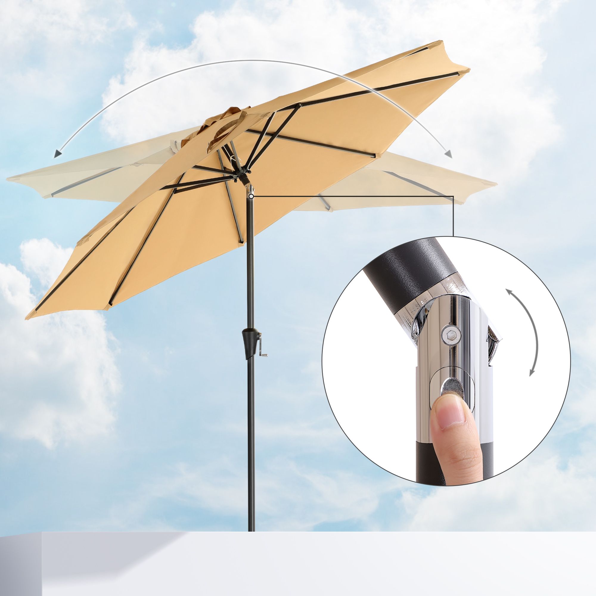 Garden Parasol Umbrella - Polyester - Grey - 2.7 m with Tilt and Crank Mechanism