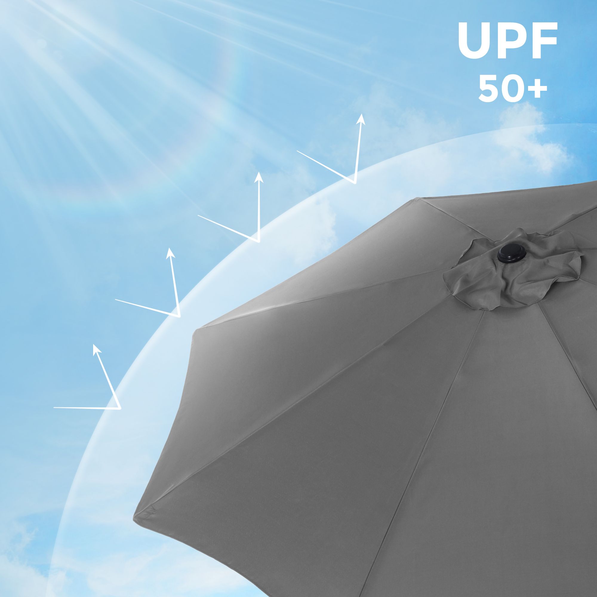 Garden Parasol Umbrella - Polyester - Grey - UPF 50+