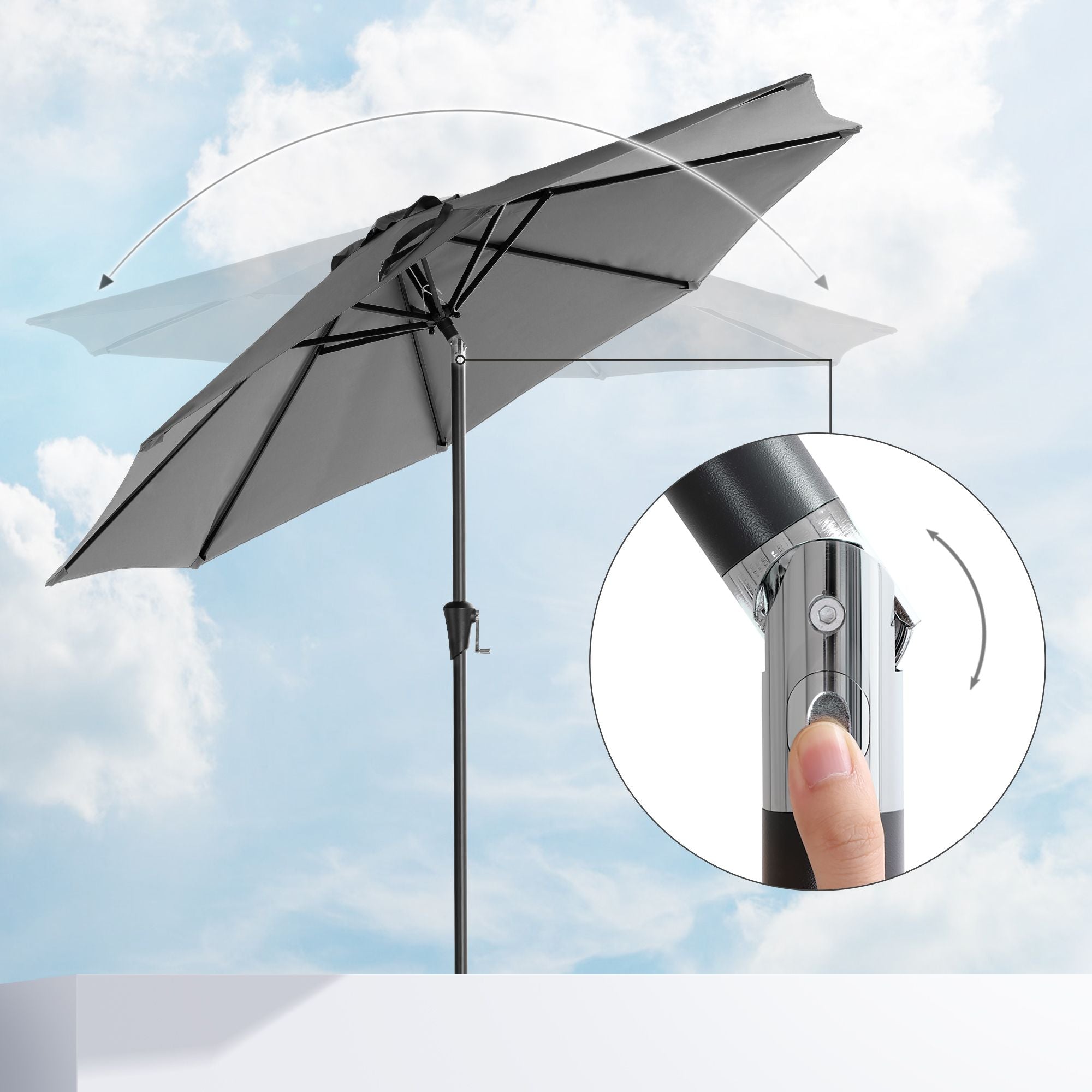 Garden Parasol Umbrella - Polyester - Grey - UPF 50+