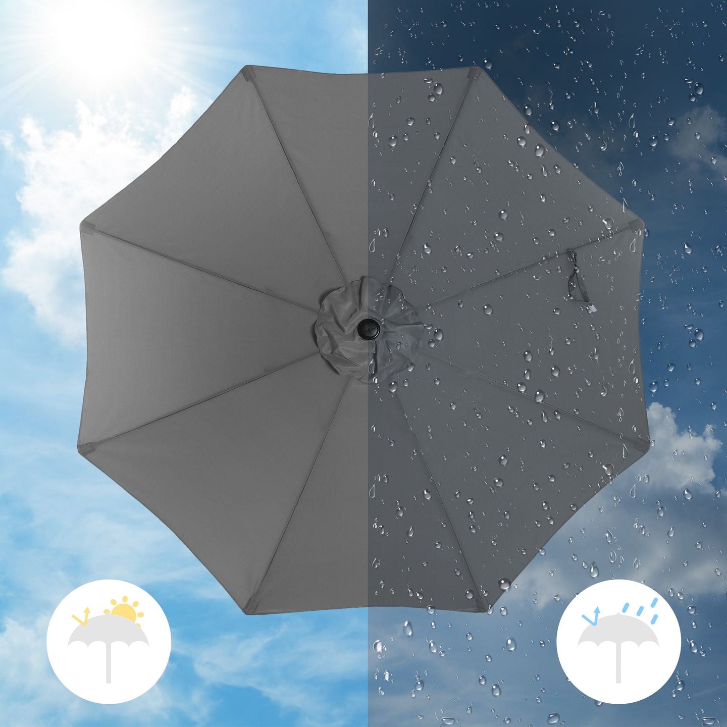 Garden Parasol Umbrella - Polyester - Grey - UPF 50+