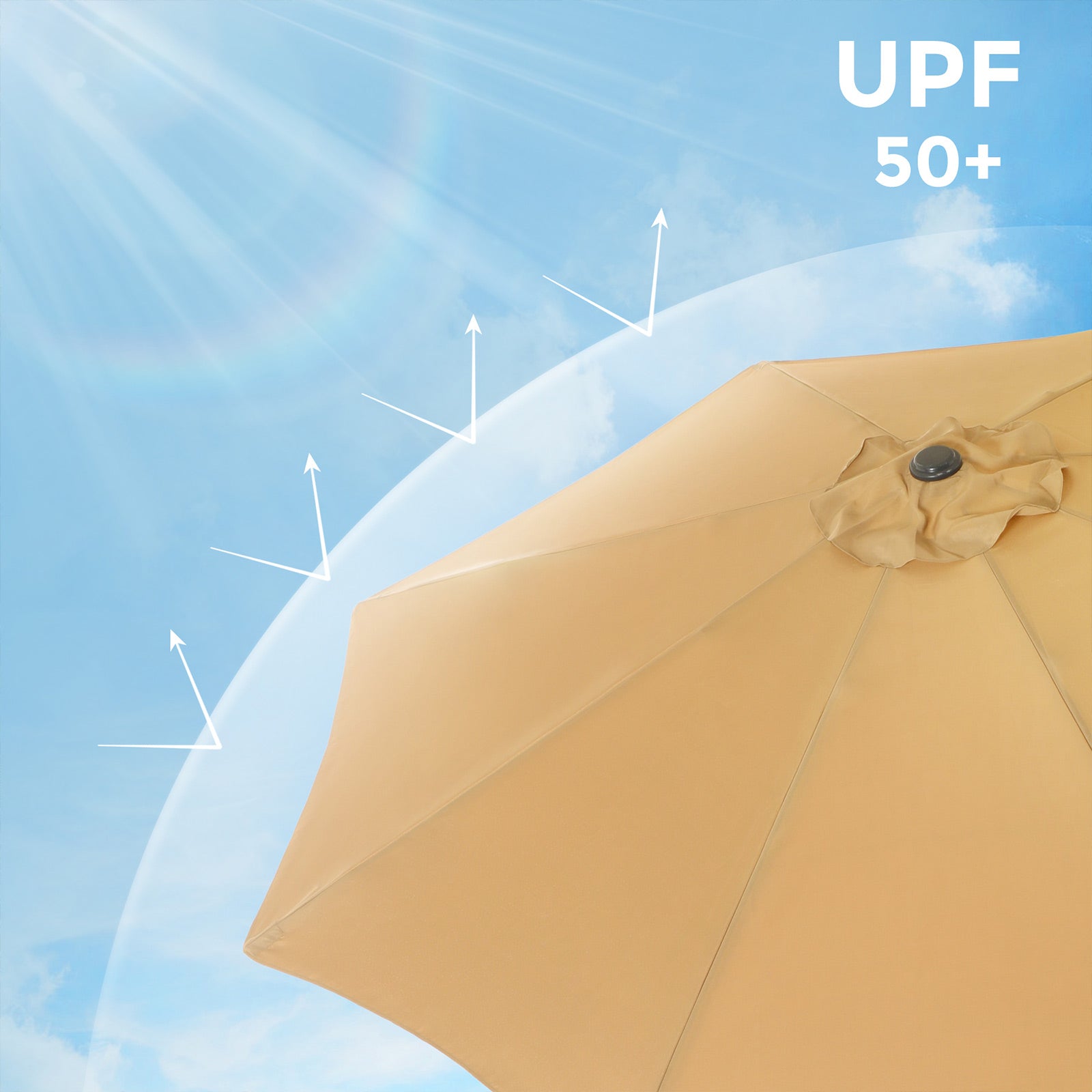 Patio Parasol - Polyester - Beige - Octagonal Canopy with Tilt and Crank Mechanism