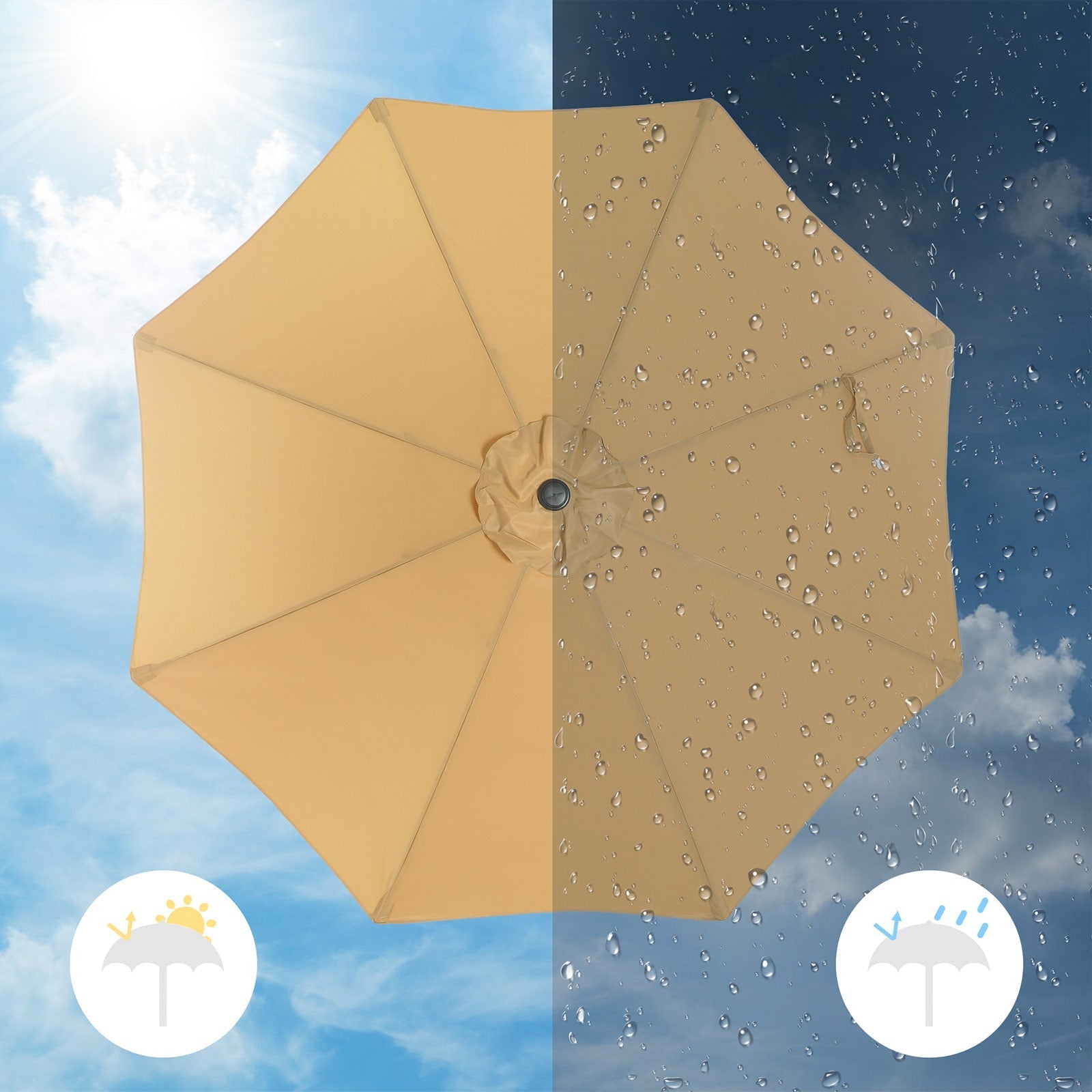 Patio Parasol - Polyester - Beige - Octagonal Canopy with Tilt and Crank Mechanism