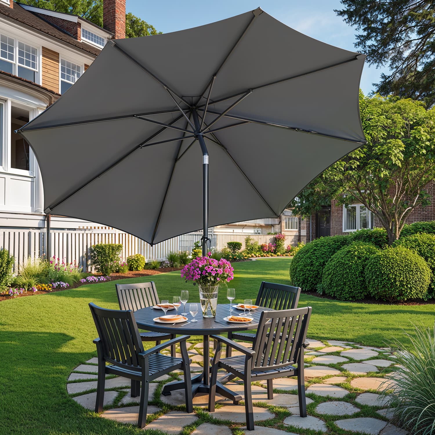 Outdoor Umbrella - Fabric - Grey - UPF 50+ Sun Shade with Double-Sided 30° Tilt