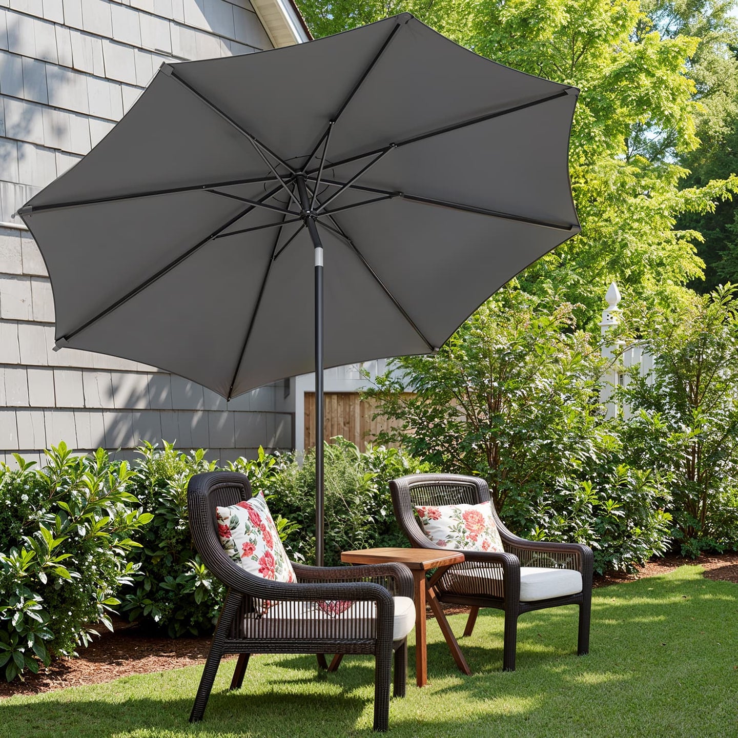 Outdoor Umbrella - Fabric - Grey - UPF 50+ Sun Shade with Double-Sided 30° Tilt