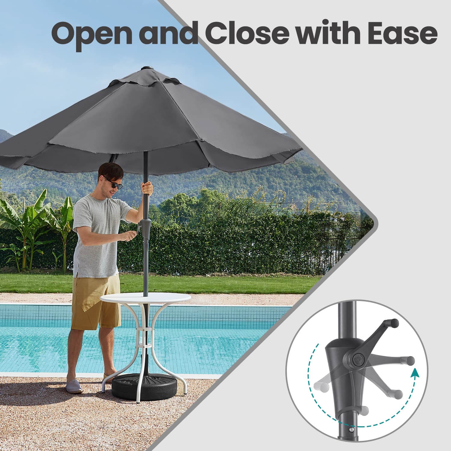 Outdoor Umbrella - Fabric - Grey - UPF 50+ Sun Shade with Double-Sided 30° Tilt