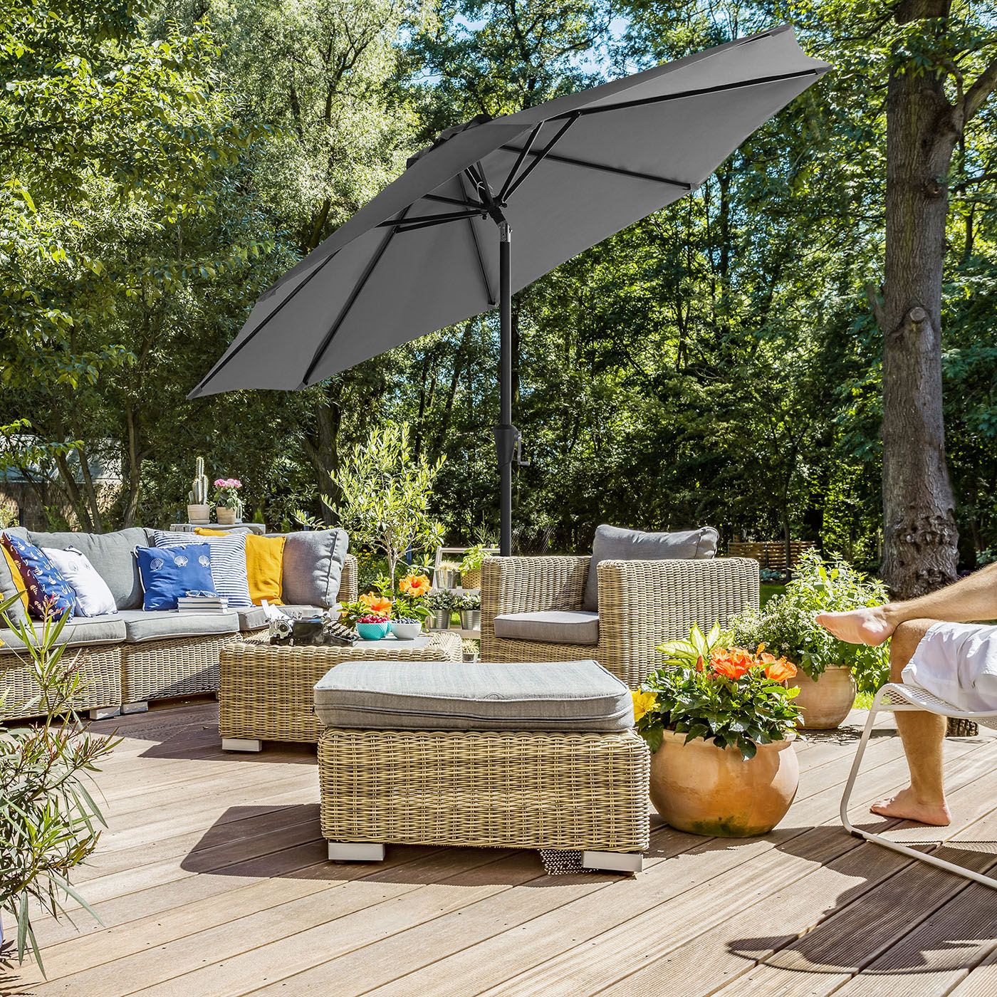 Outdoor Parasol - Polyester - Grey - UV50+