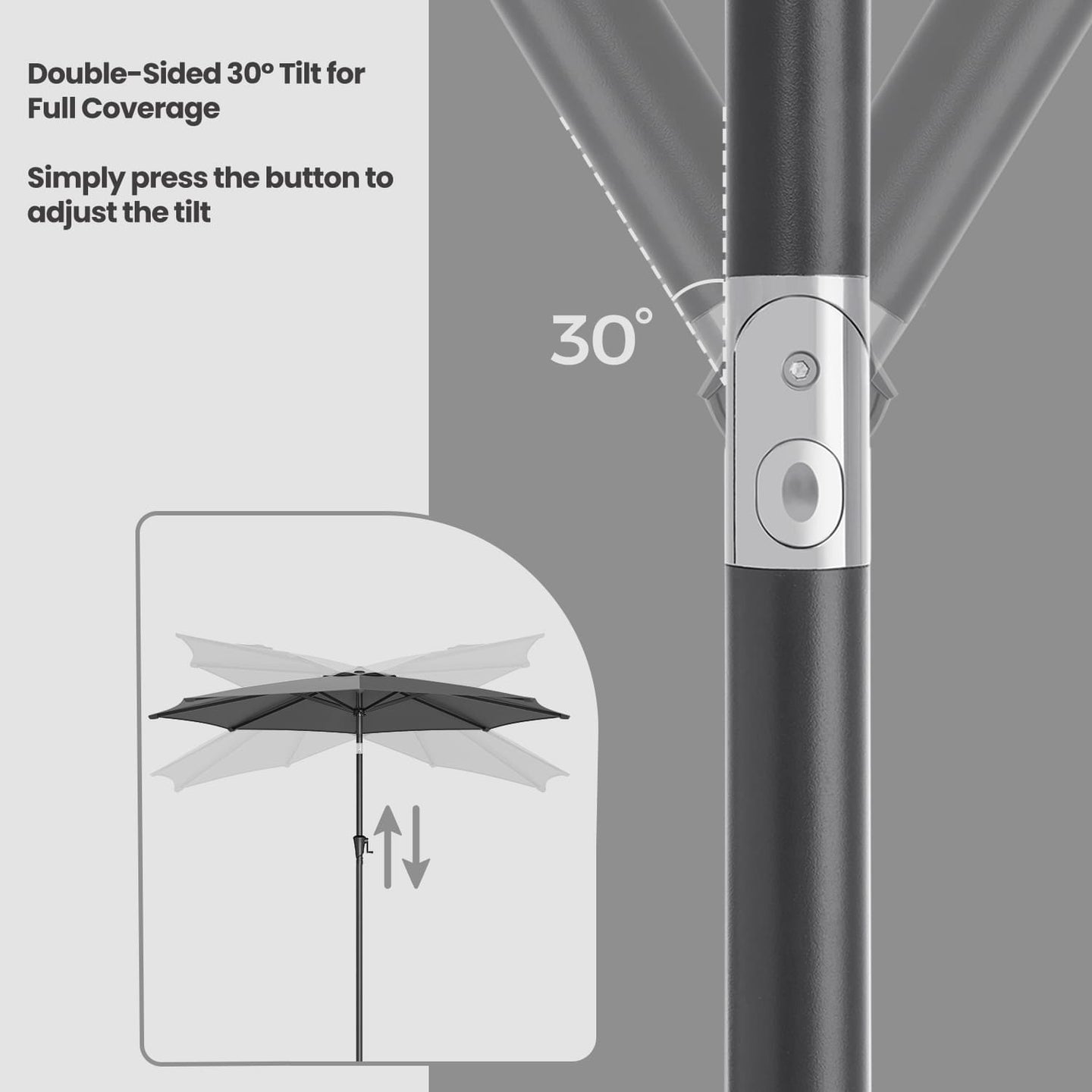 Outdoor Umbrella - Fabric - Grey - UPF 50+ Sun Shade with Double-Sided 30° Tilt