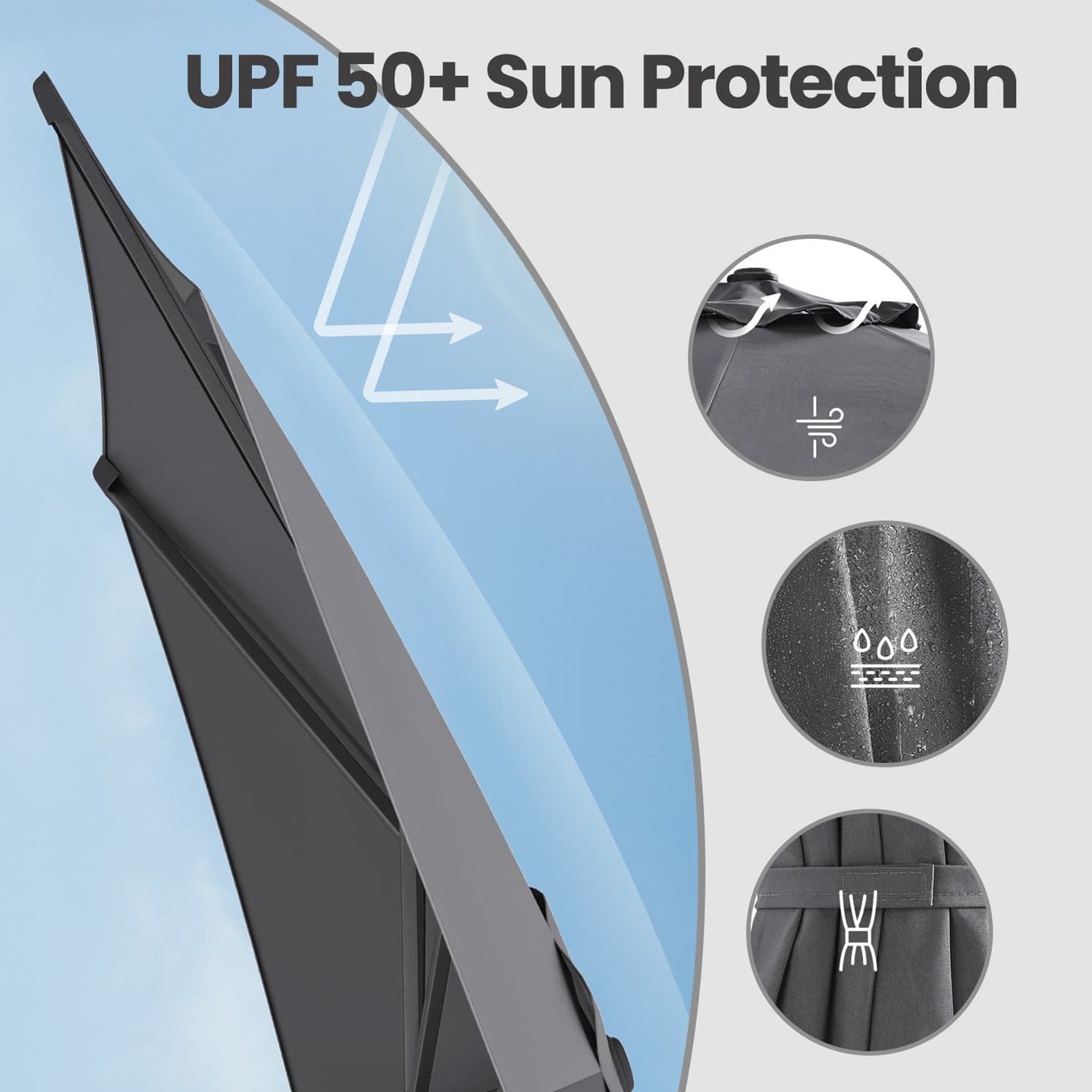 Outdoor Umbrella - Fabric - Grey - UPF 50+ Sun Shade with Double-Sided 30° Tilt