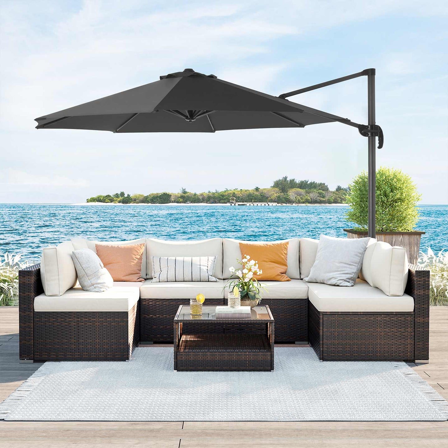 Cantilever Parasol - Fabric - Grey - 360° Rotation