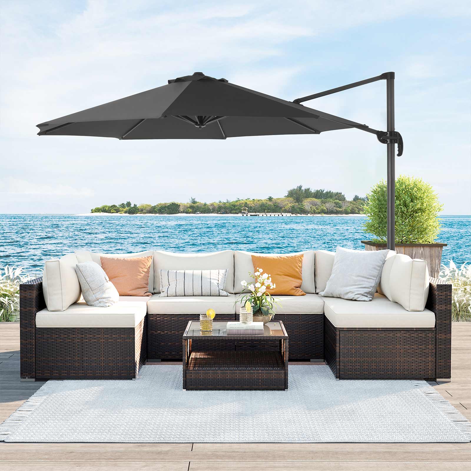 Cantilever Parasol - Fabric - Grey - 360° Rotation