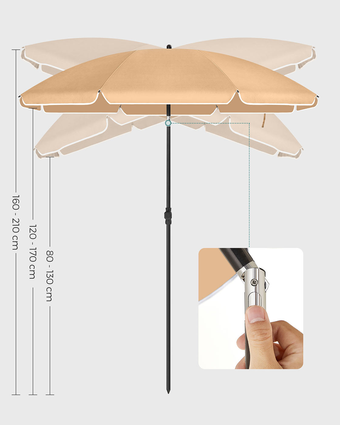 Beach Umbrella - Polyester - Blue - UV50+ Protection with Tilt Mechanism