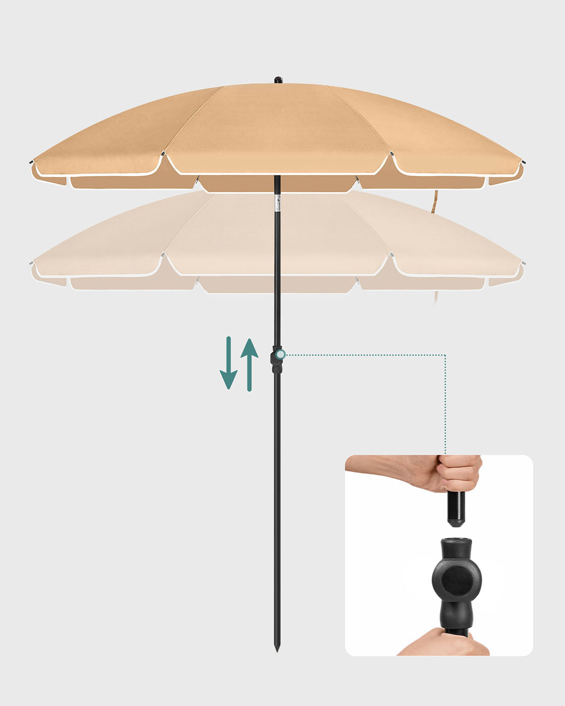 Beach Umbrella - Polyester - Blue - UV50+ Protection with Tilt Mechanism