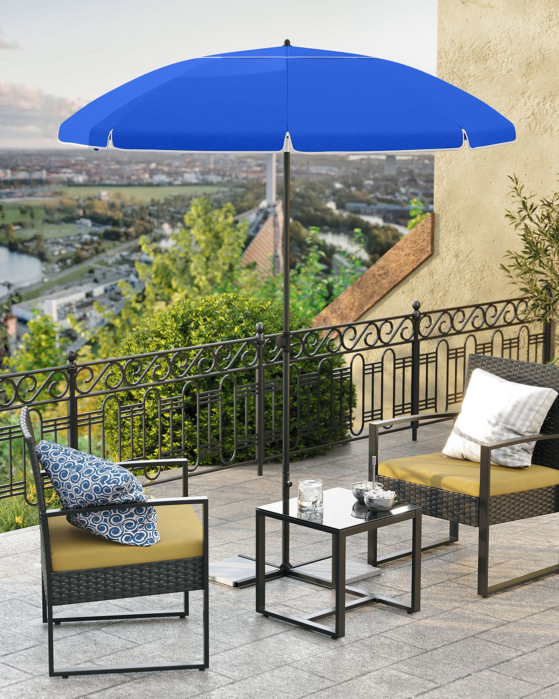 Beach Umbrella - Polyester - Blue - UV50+ Protection with Tilt Mechanism and Carry Bag