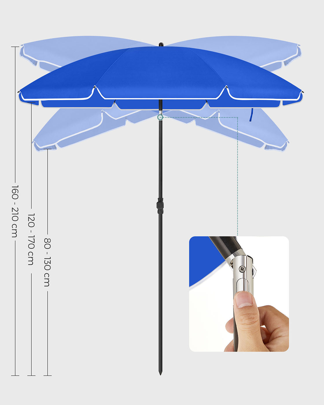 Beach Umbrella - Polyester - Blue - UV50+ Protection with Tilt Mechanism and Carry Bag