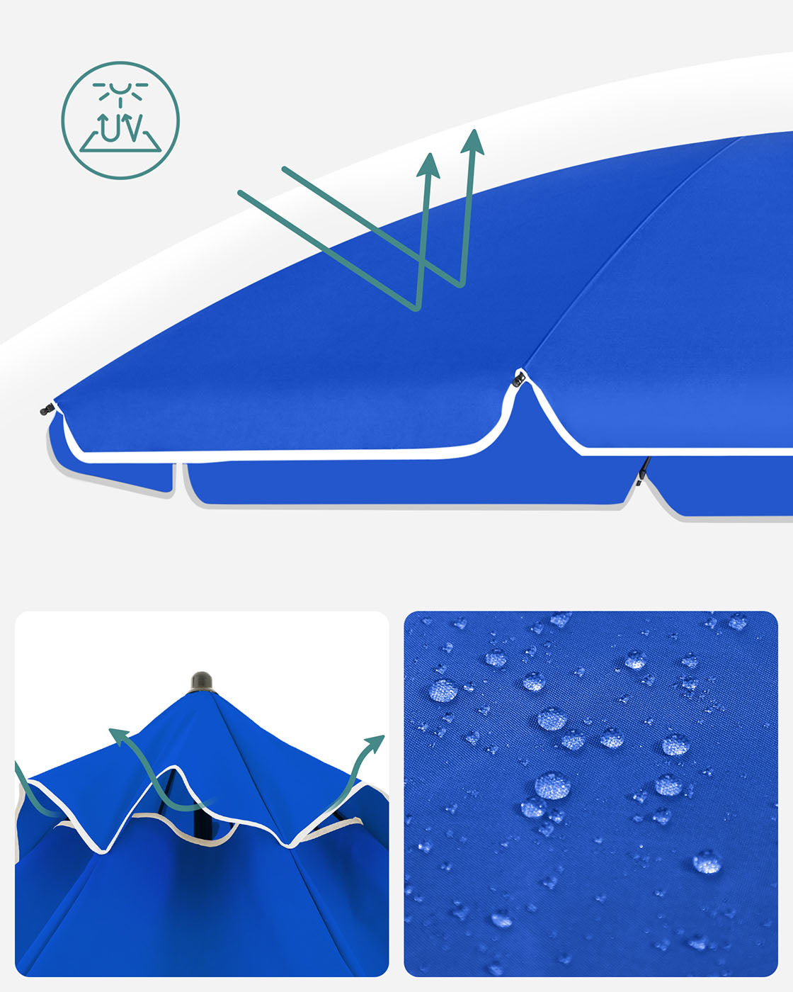 Beach Umbrella - Polyester - Blue - UV50+ Protection with Tilt Mechanism and Carry Bag