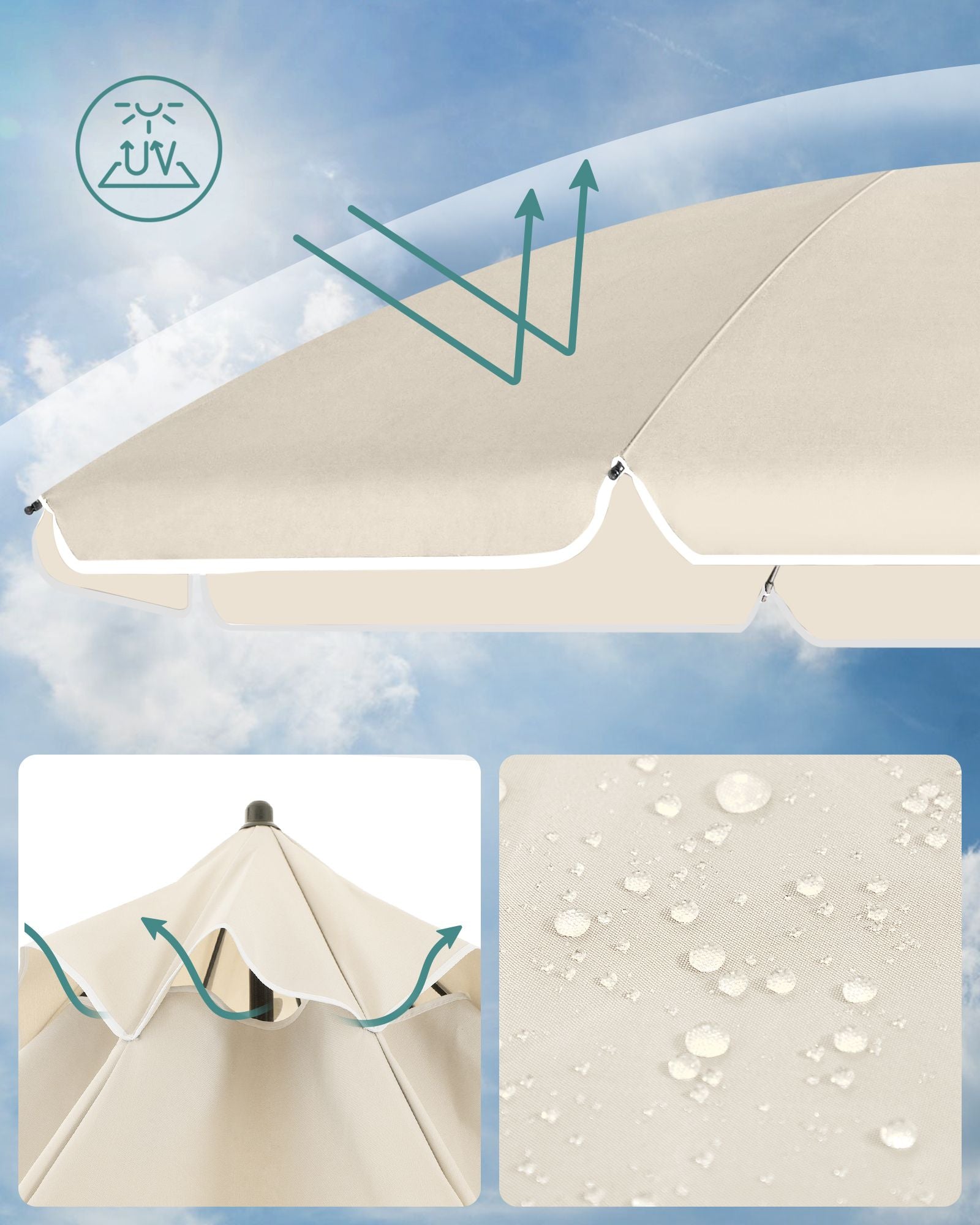 Beach Umbrella - Polyester - Blue - UPF 50+