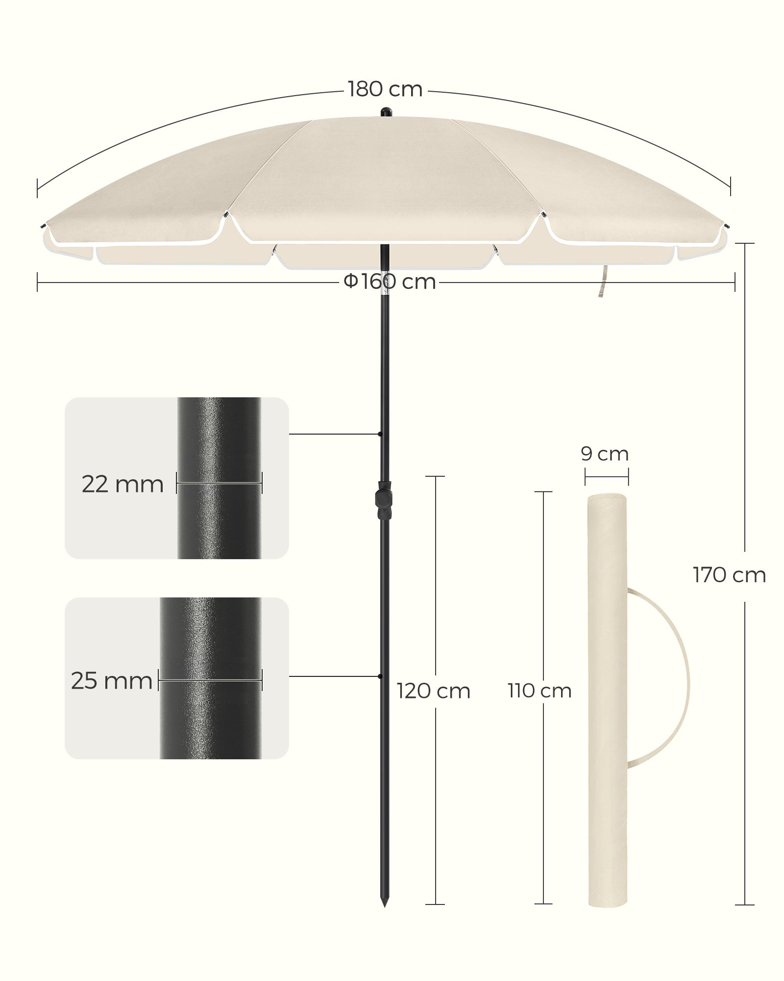 Beach Umbrella - Polyester - Blue - UPF 50+