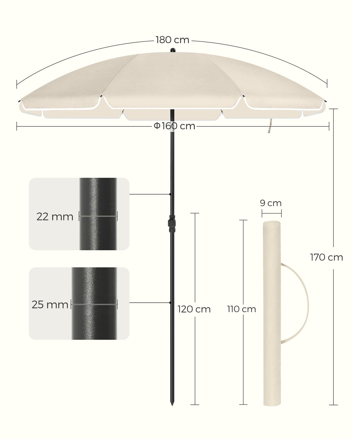 Beach Umbrella - Polyester - Blue - UPF 50+
