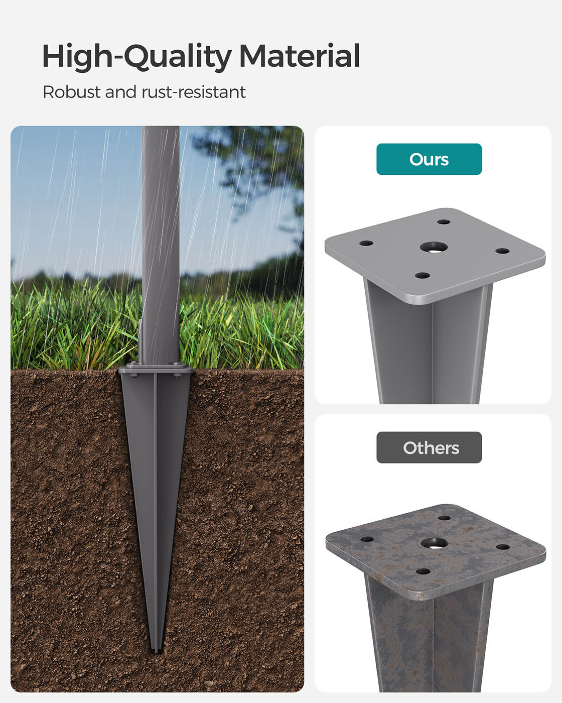 Metal Post Anchor - Steel - Grey - Drive-in Ground Anchor 46 x 11.5 x 11.5 cm