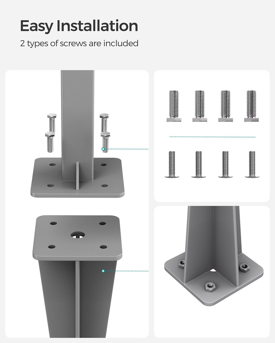 Metal Post Anchor - Steel - Grey - Drive-in Ground Anchor 46 x 11.5 x 11.5 cm