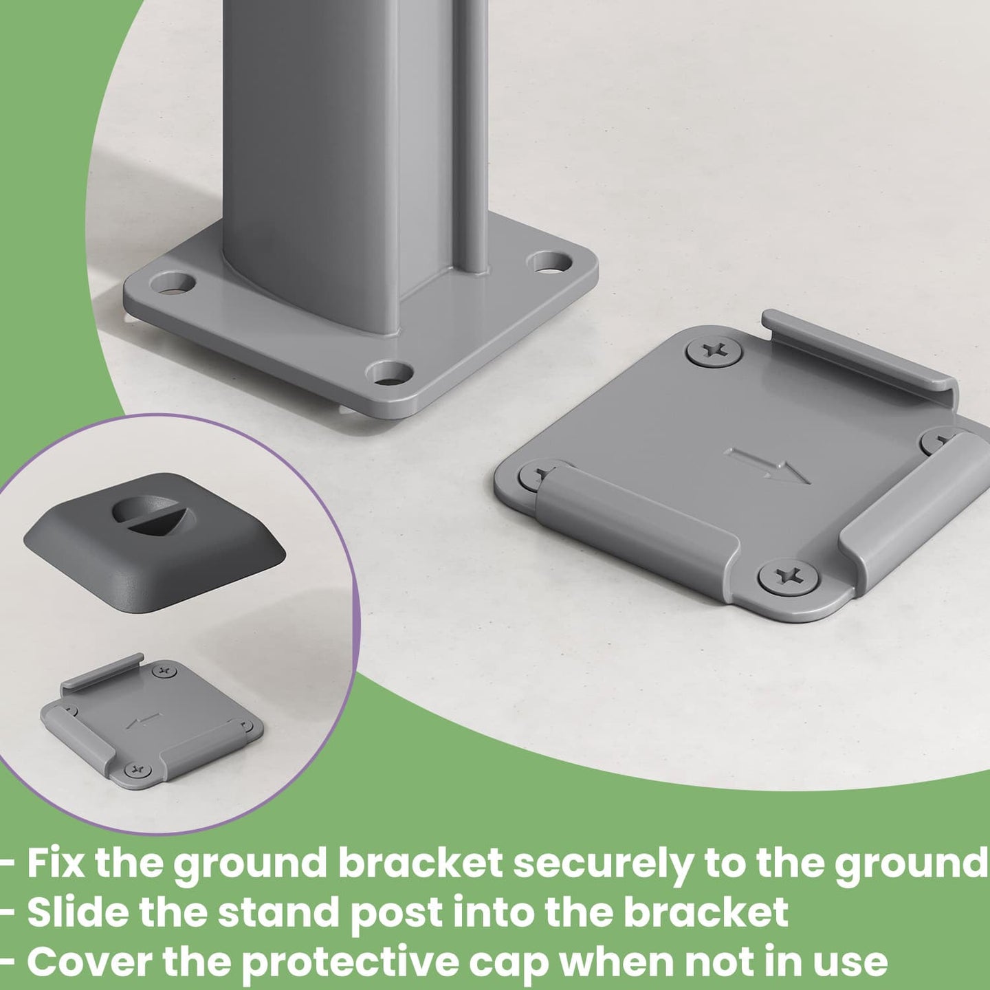 Ground Bracket - Metal with Plastic Cover - Grey - Compatible with Aluminium Side Shades
