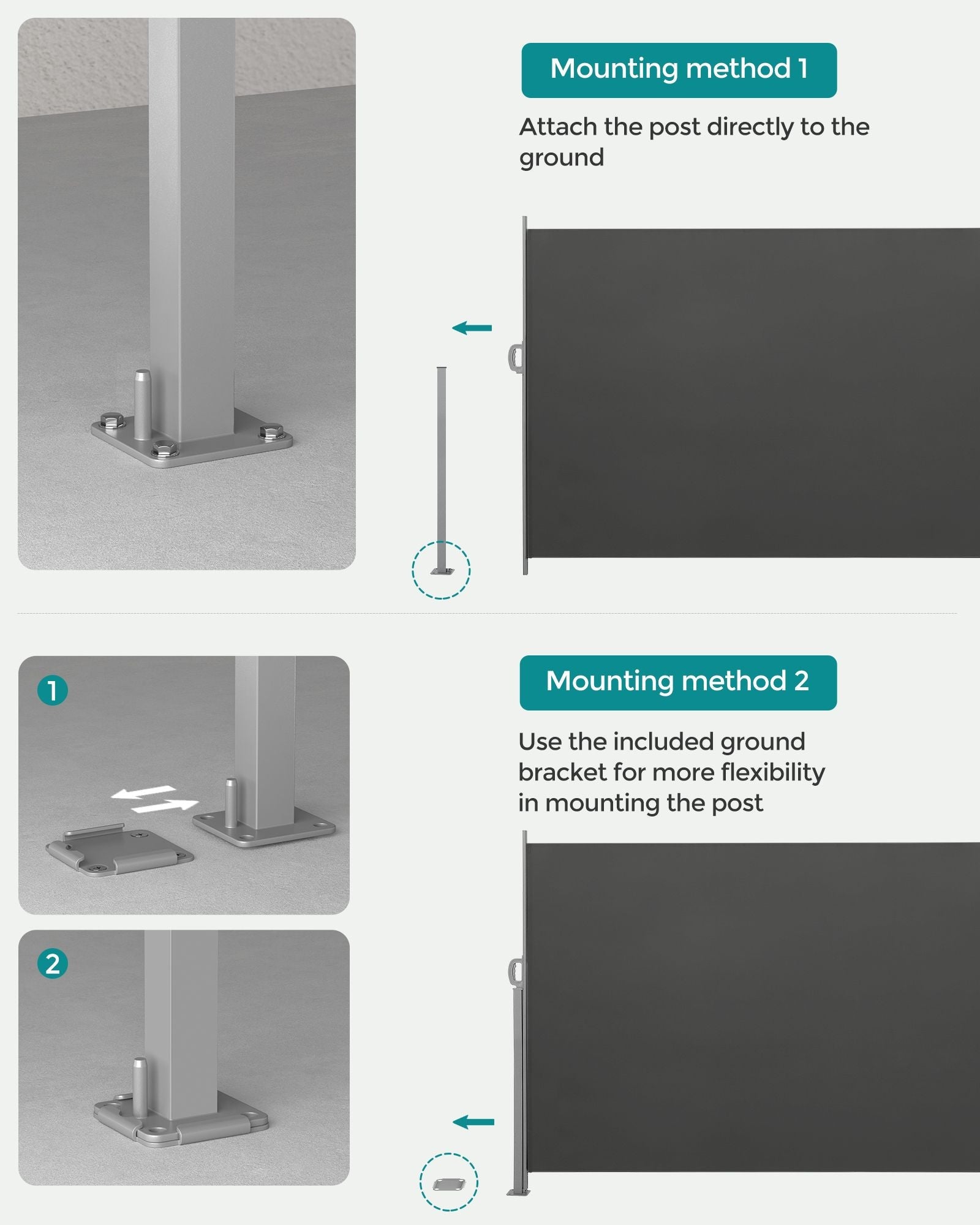 Extendable Side Shade - Opaque Fabric - Grey - Privacy Screen and Sun Protection for Outdoor Use