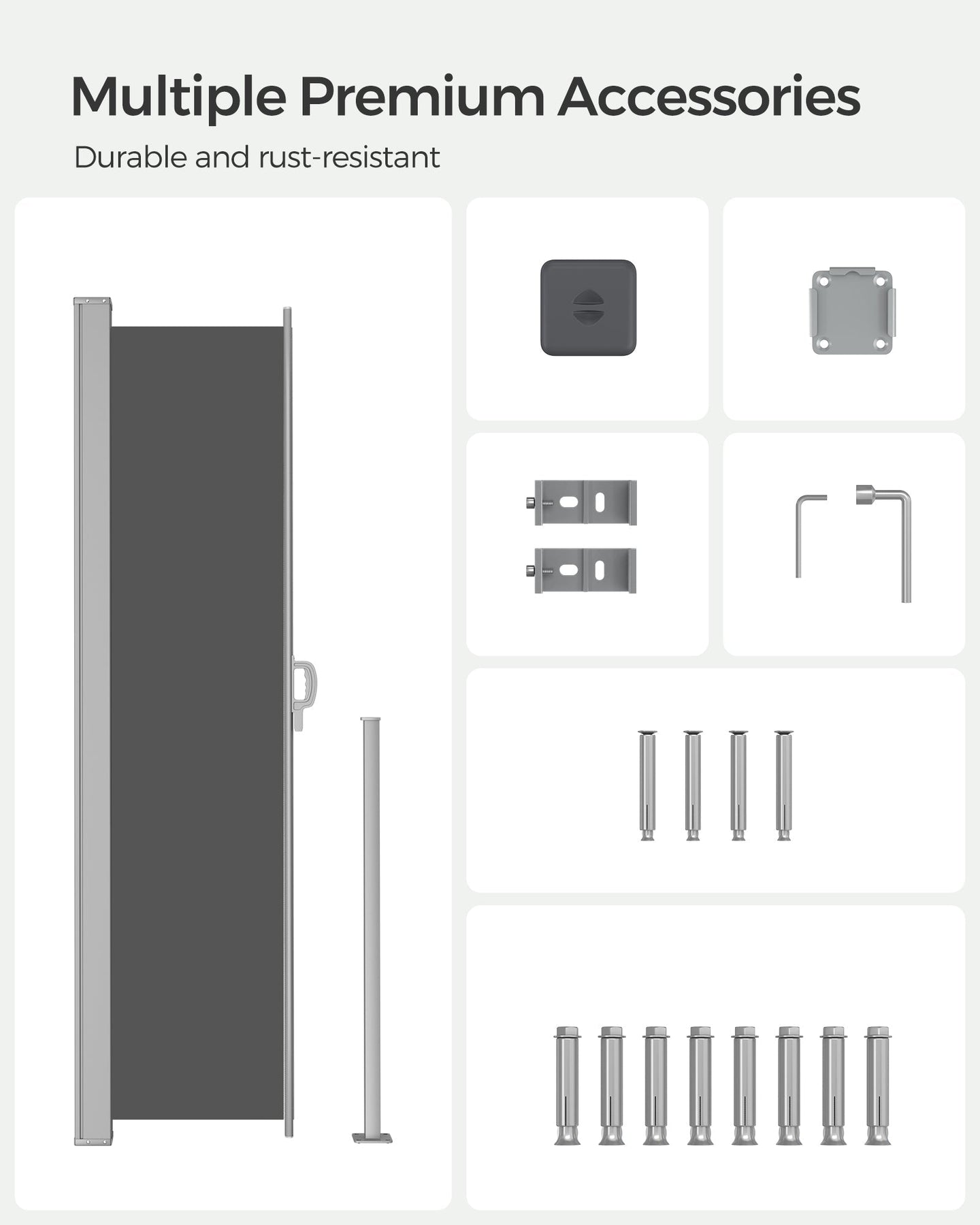 Extendable Side Shade - Opaque Fabric - Grey - Privacy Screen and Sun Protection for Outdoor Use
