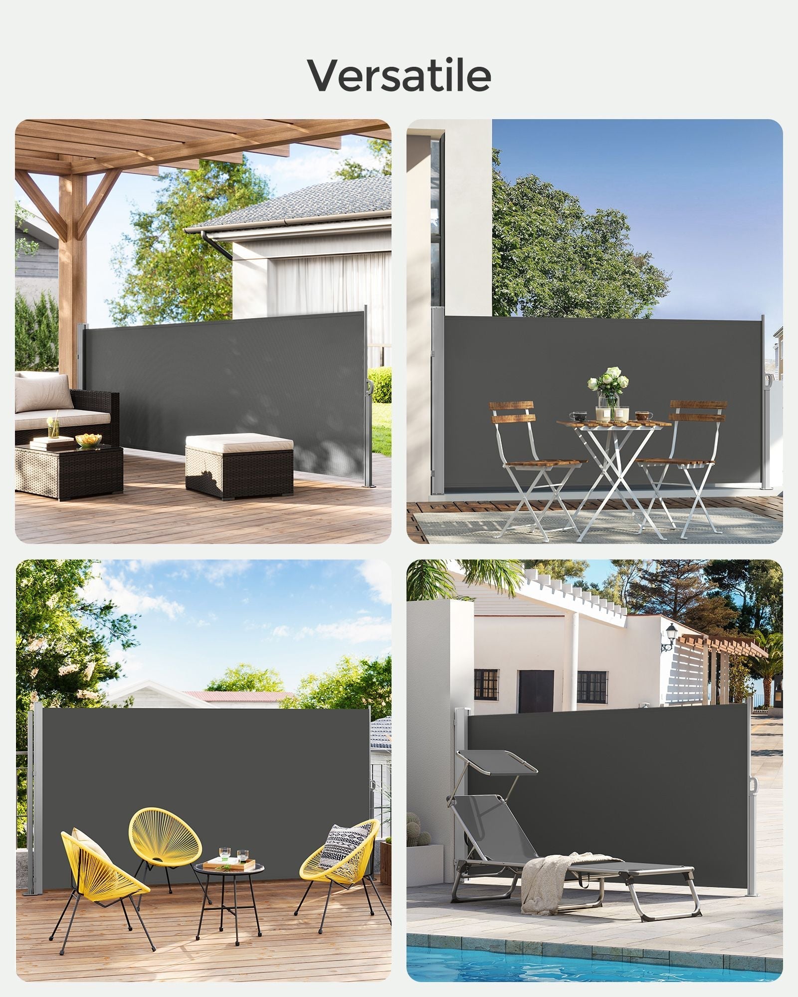 Extendable Side Shade - Opaque Fabric - Grey - Privacy Screen and Sun Protection for Outdoor Use
