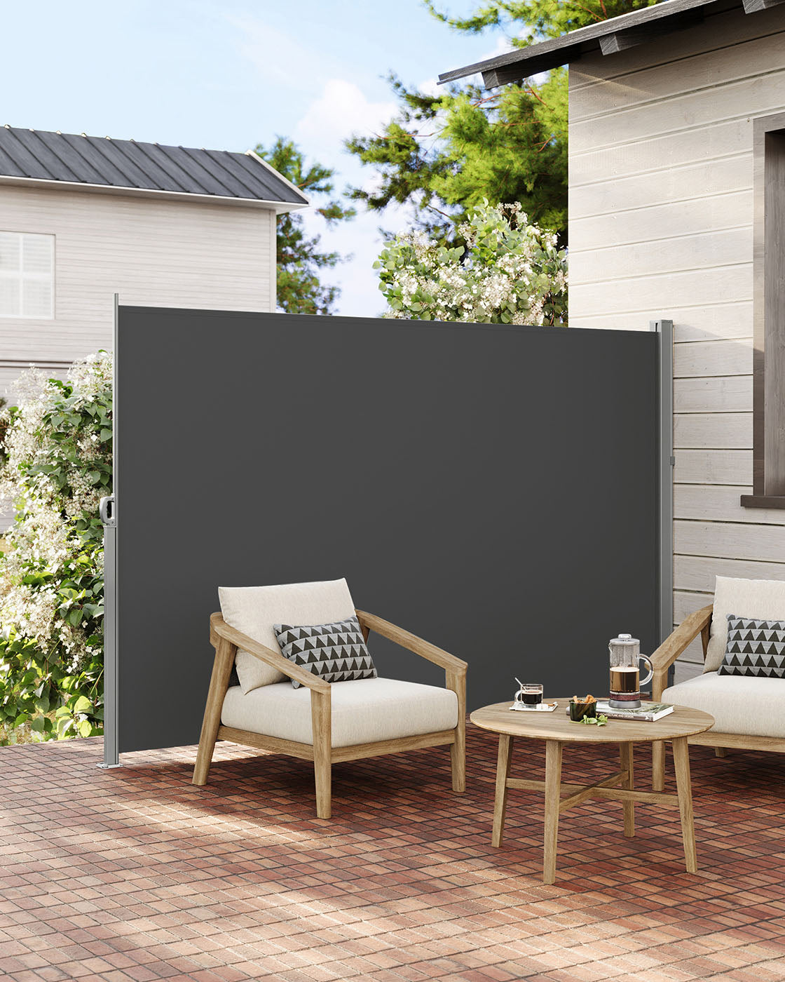 Side Awning - Fabric - Smoky Grey - Privacy Screen for Balcony and Terrace