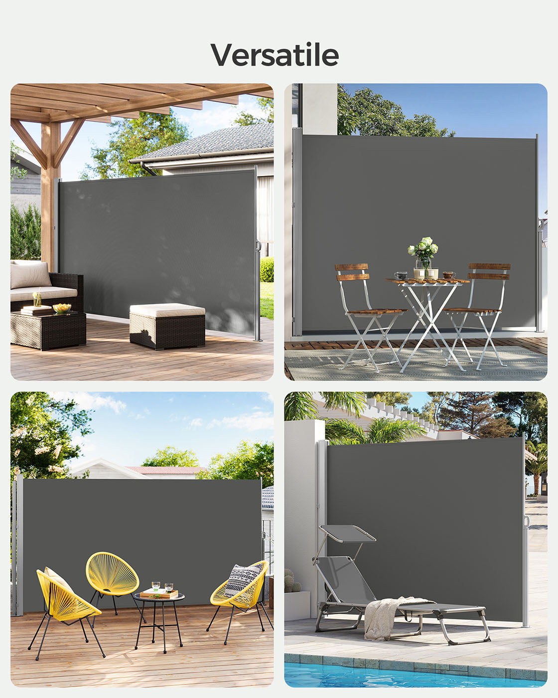 Side Awning - Fabric - Smoky Grey - Privacy Screen for Balcony and Terrace