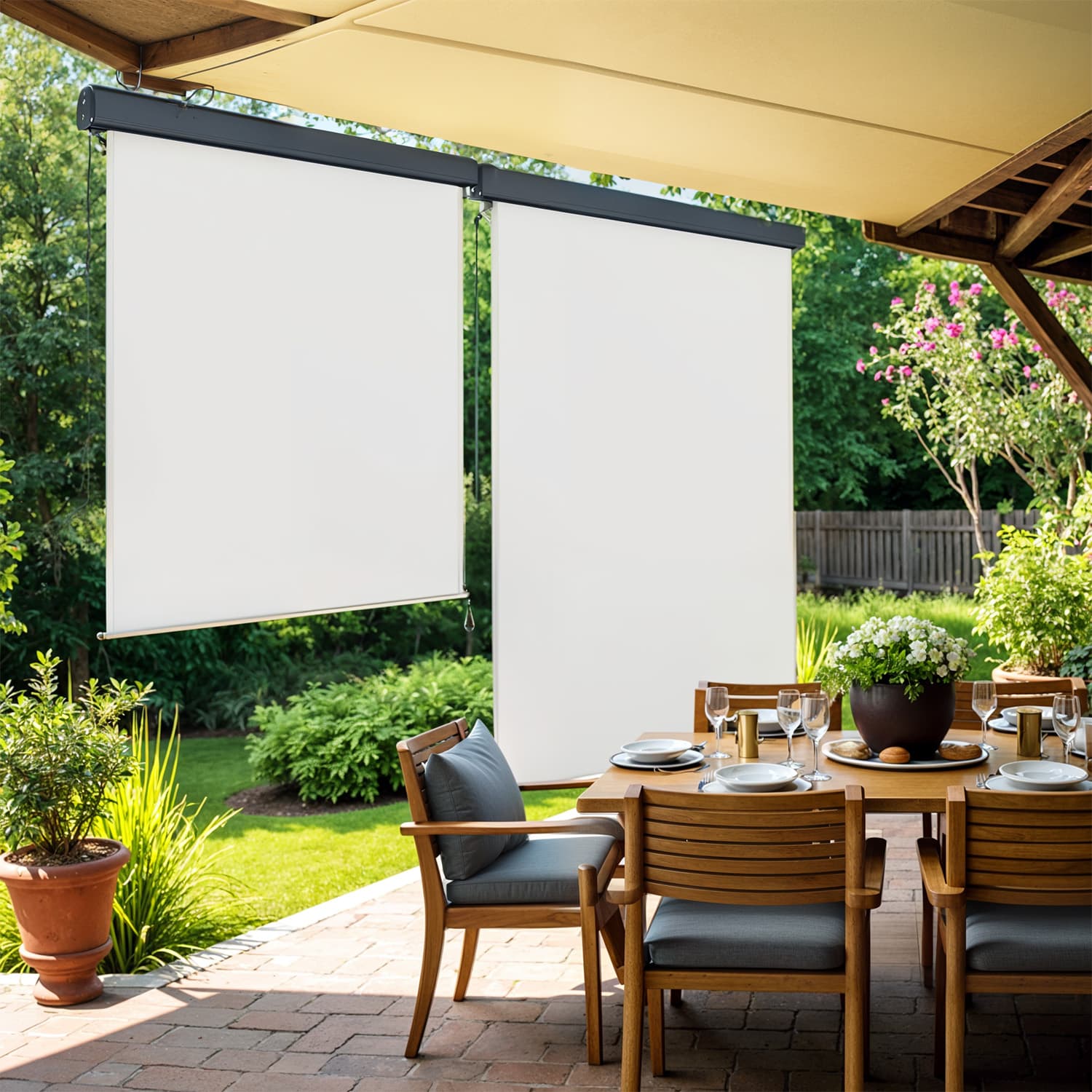 Extendable Side Awning - Steel - Beige - UPF 50+ Sun Protection for Garden Patio