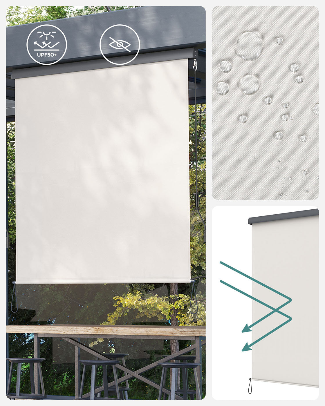 Vertical Awning - Waterproof Fabric - Beige - Outdoor Wind and Sun Protection