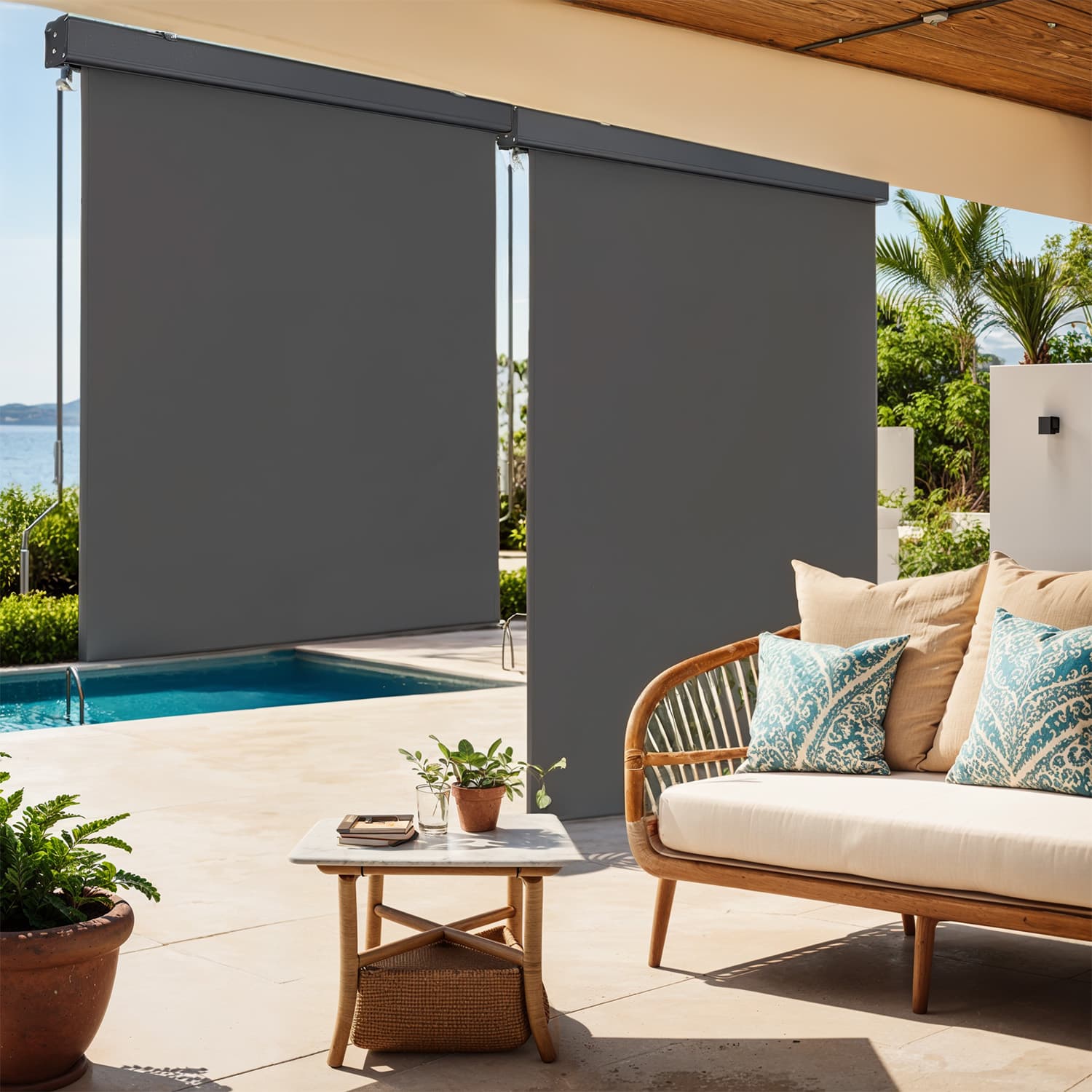 Vertical Awning - Steel - Smoky Grey - Extendable Privacy Screen with UPF 50+ Sun Protection
