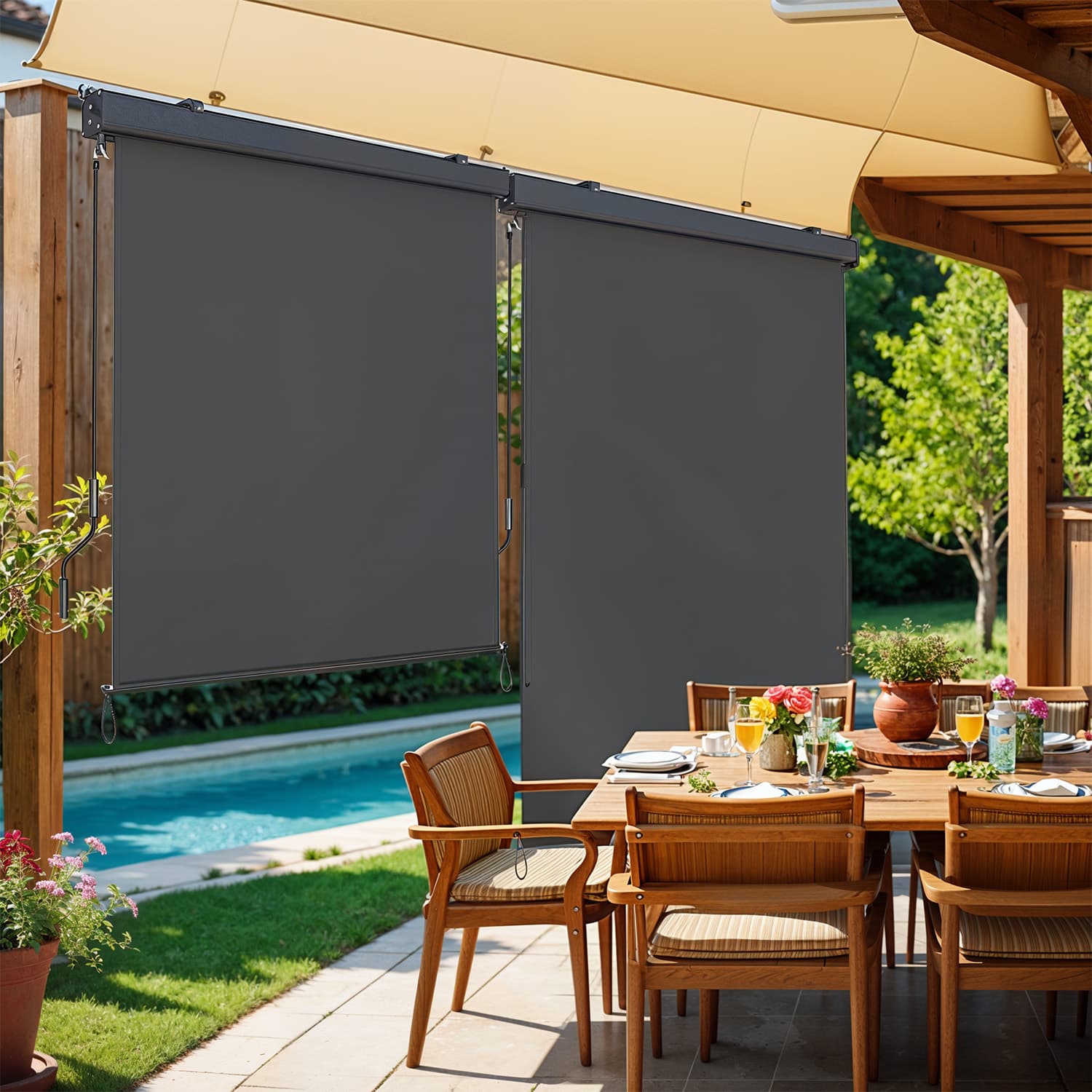 Vertical Awning - Steel - Smoky Grey - Extendable Privacy Screen with UPF 50+ Sun Protection