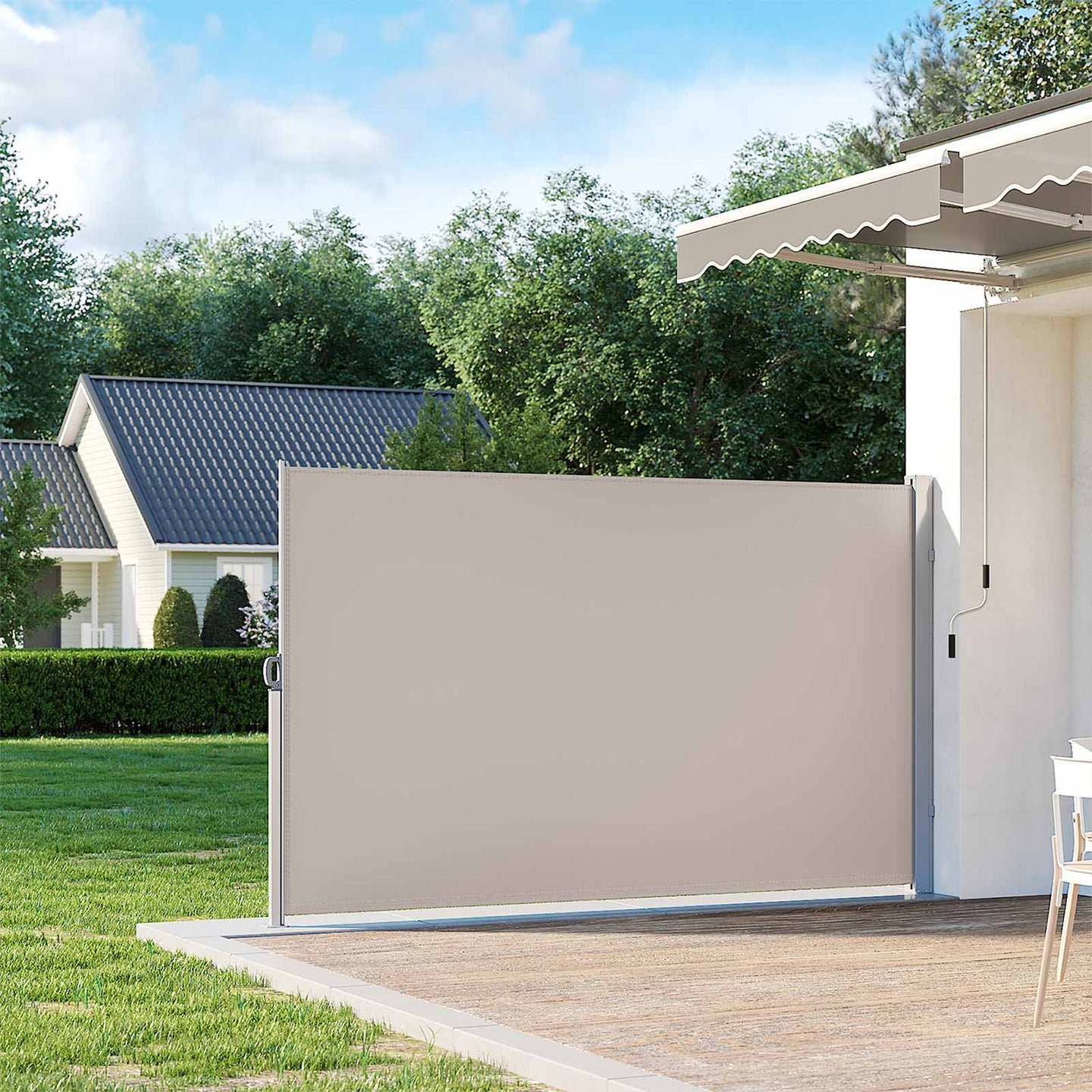 Retractable Side Awning Screen - Fabric - Beige - UV Protection for Patio & Terrace