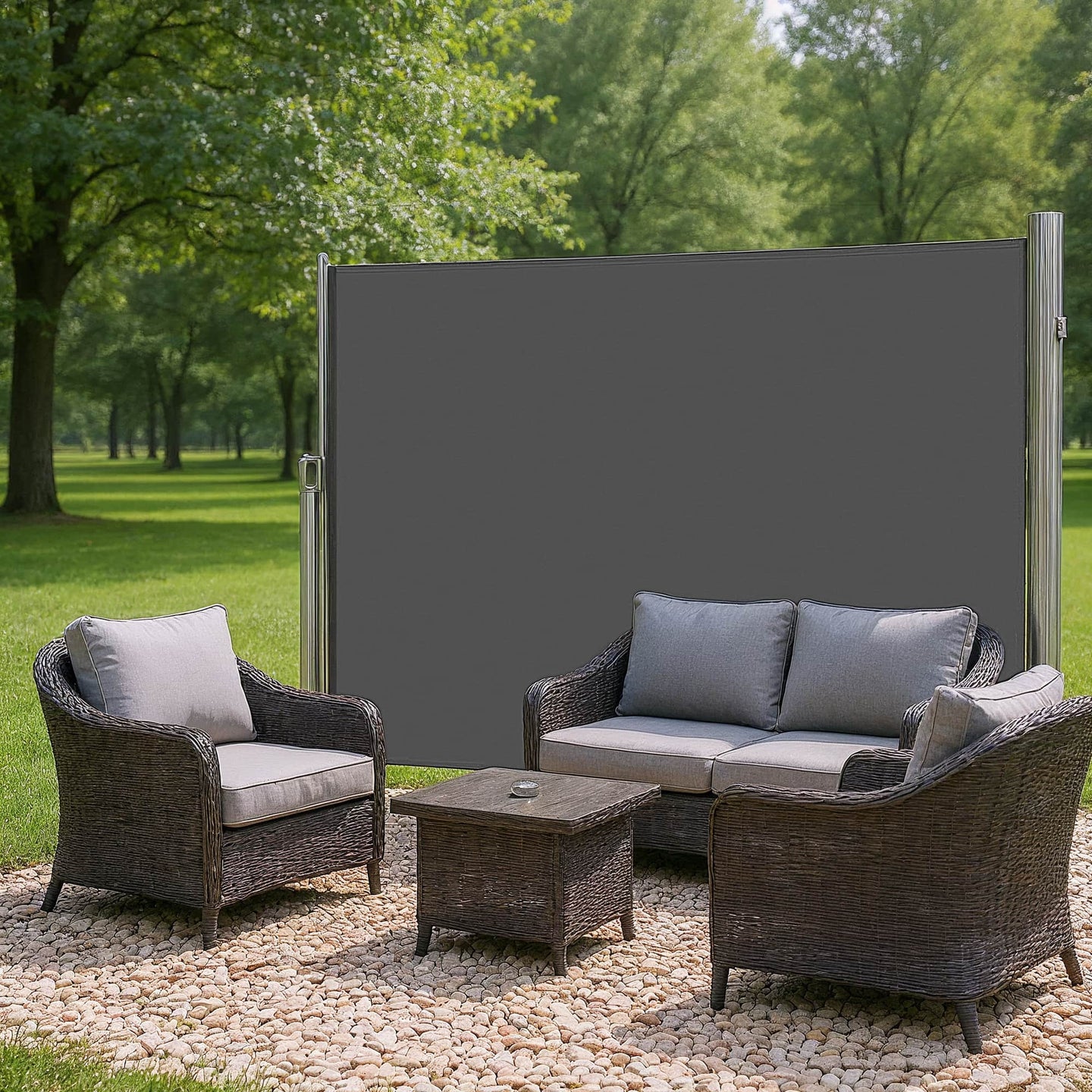 Side Awning - Aluminium - Smoke Grey - 180 x 350 cm Privacy Screen and Sun Shade