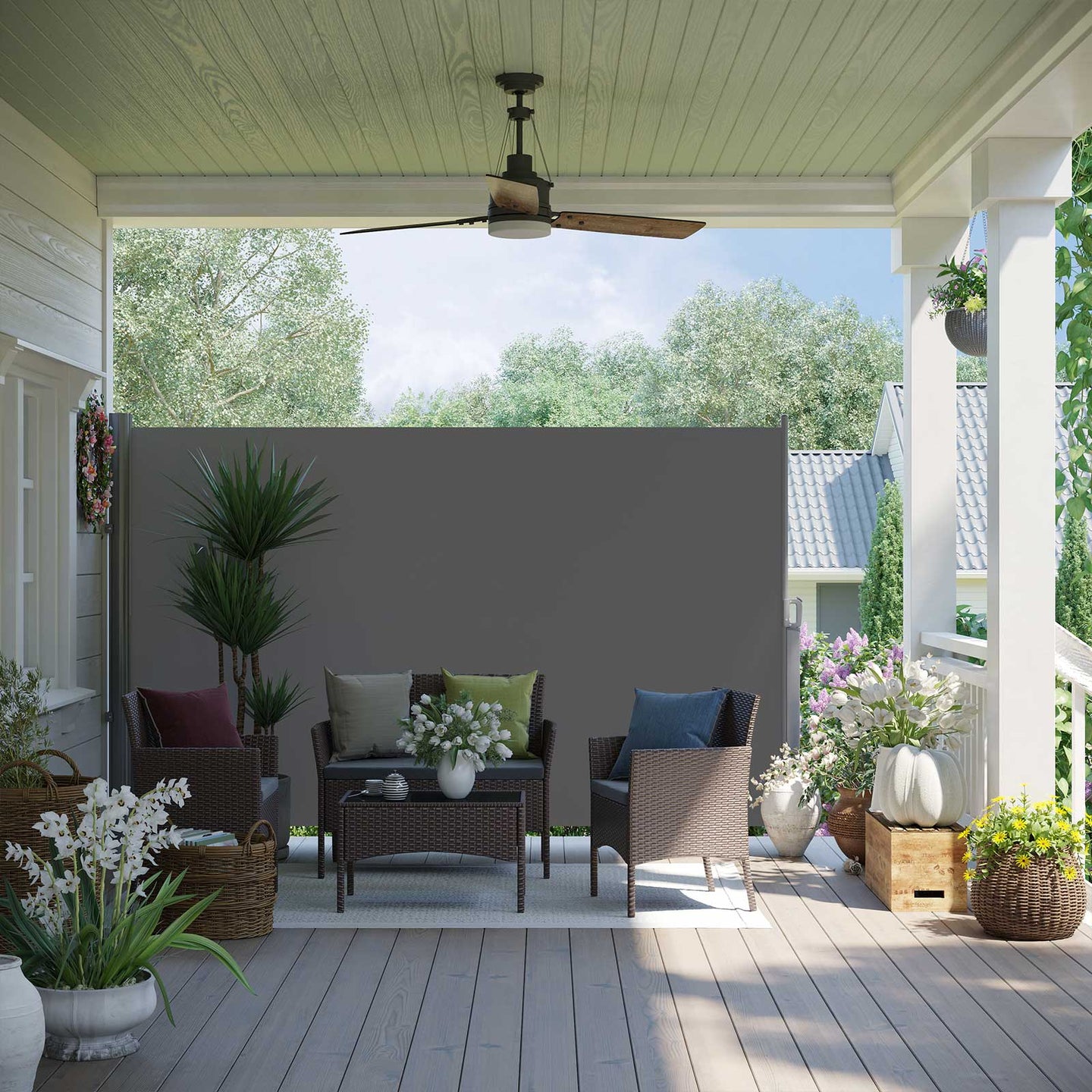 Side Awning - Aluminium - Smoke Grey - Privacy Screen and Sun Shade for Balcony and Terrace