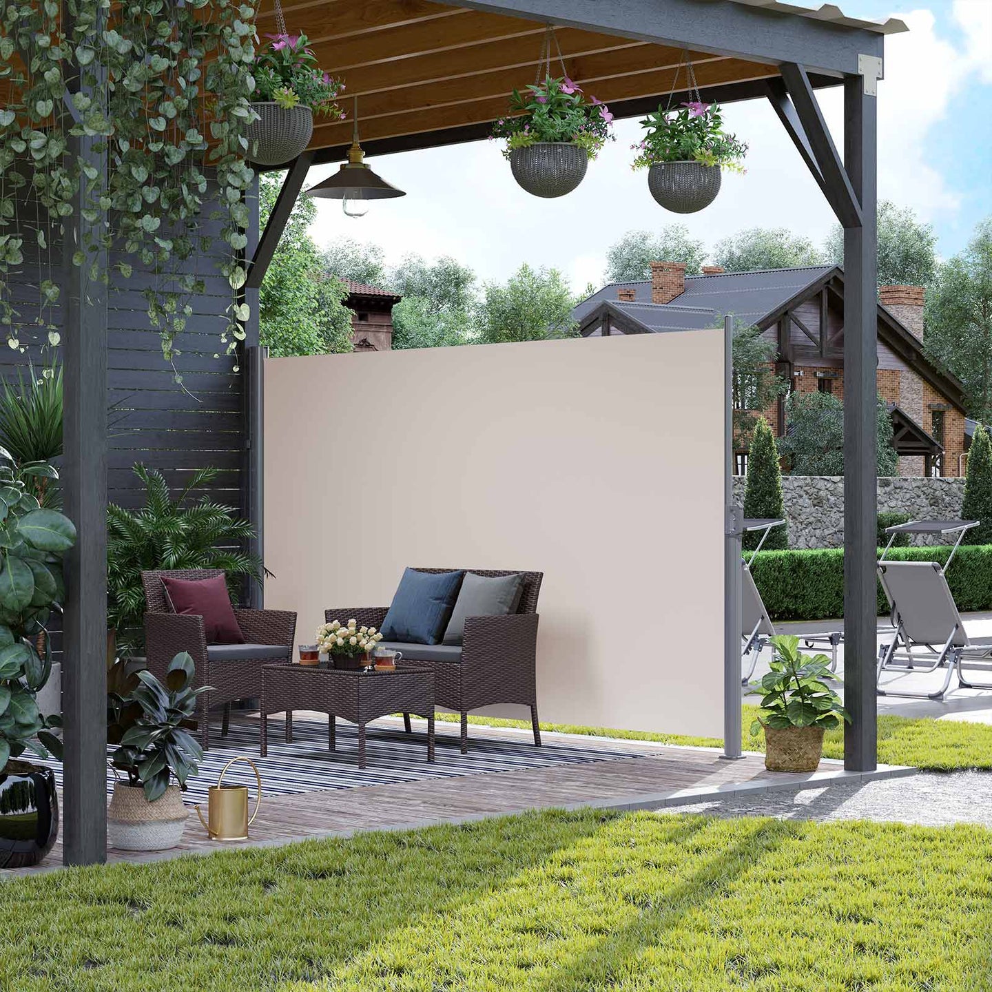 Side Awning Privacy Screen - 180 x 350 cm - Aluminium - Smoke Grey